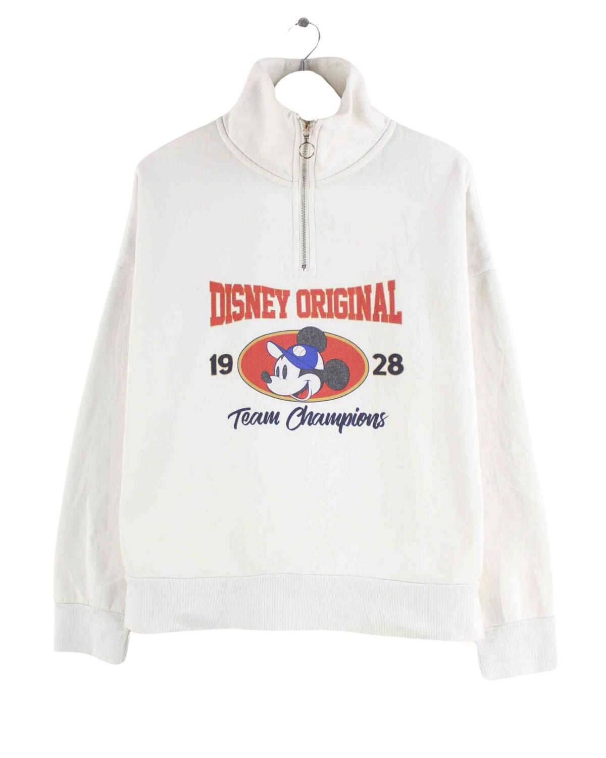Disney Mickey Mouse Print Half Zip Sweater Beige M (front image)
