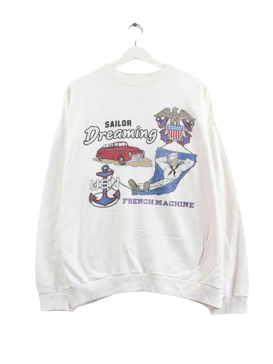 Vintage 90s Sailor Print Sweater Weiß L (front image)
