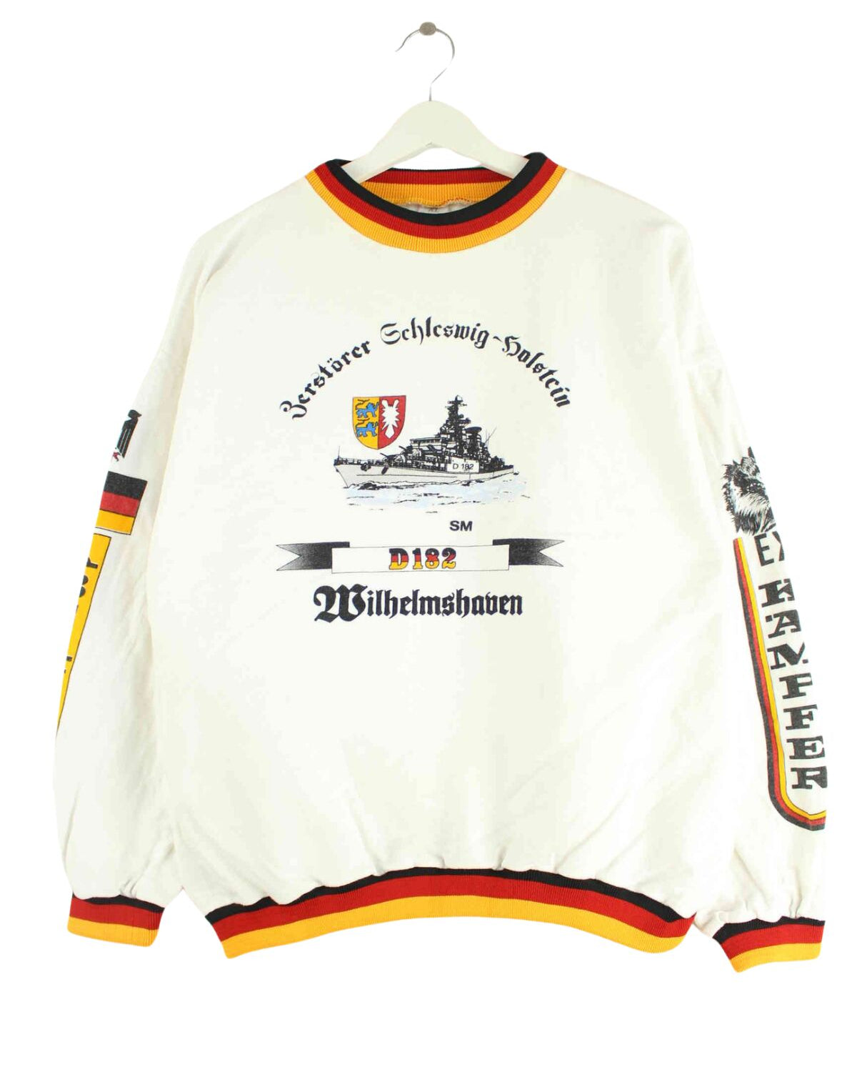 Vintage 80s German Navy Print Sweater Weiß M (front image)