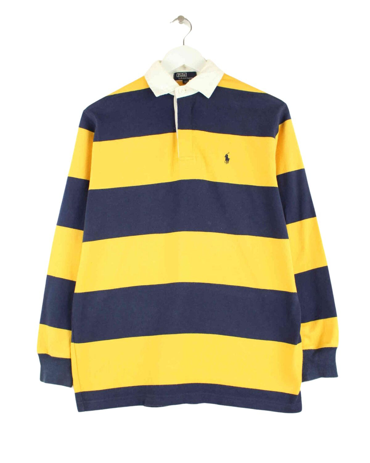 Ralph Lauren 90s Vintage Striped Long Sleeve Polo Gelb S (front image)