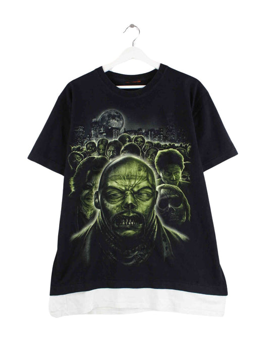 Vintage y2k Zombie Print T-Shirt Schwarz L
