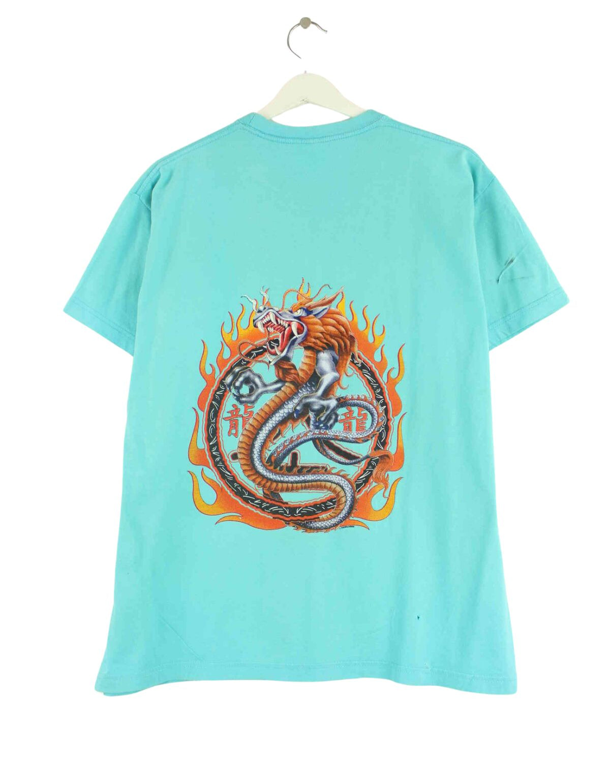 Vintage 90s Dragon Print T-Shirt Türkis L (back image)