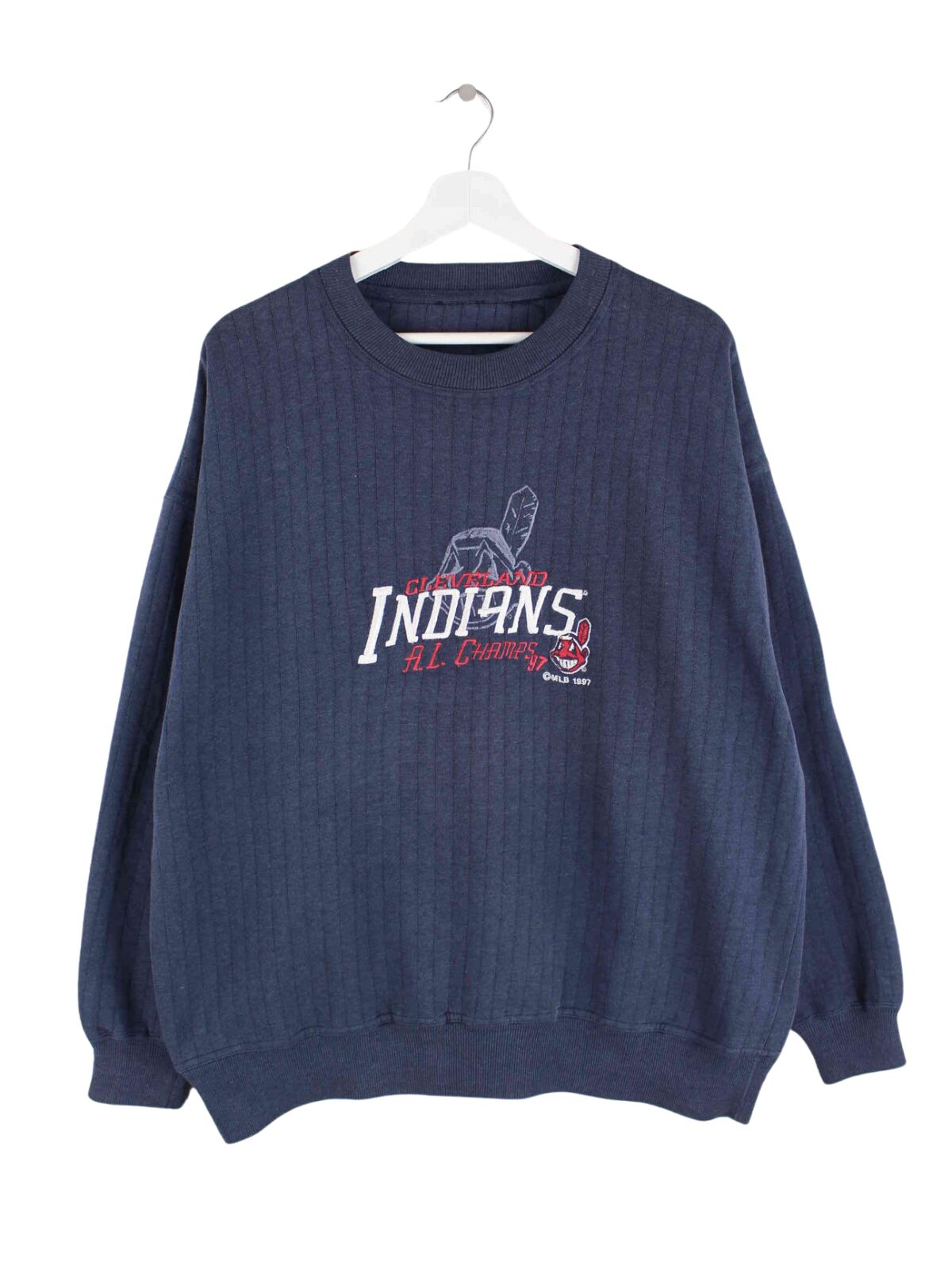 Vintage 90s Cleveland Indians 1997 Champ fashion Sweatshirt Crewneck Big Logo Navy Pullover Jumper Size XL