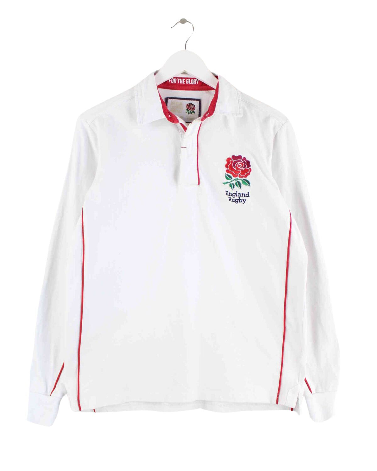 Vintage England Rugby Langarm Polo Weiß S (front image)