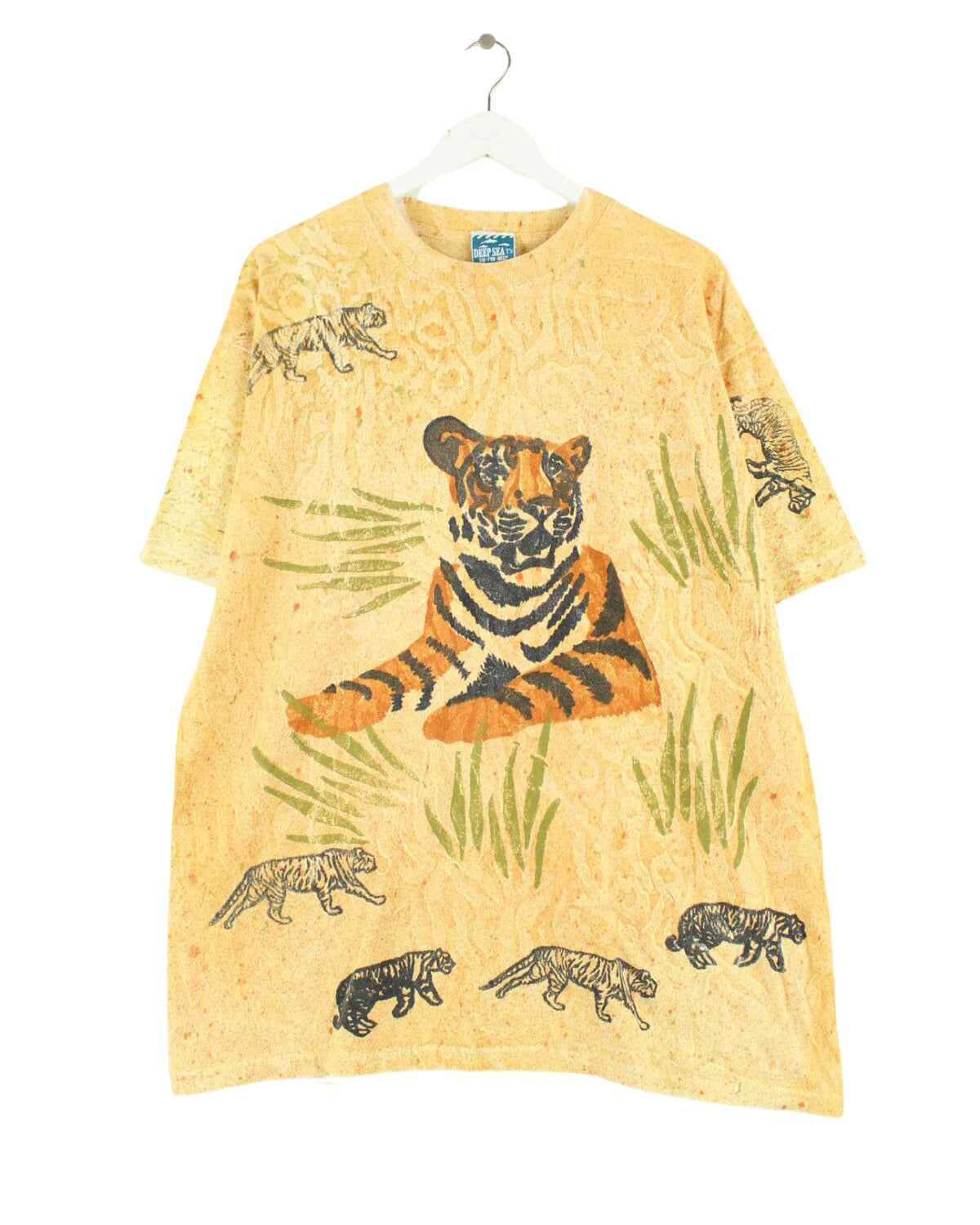 Vintage 90s Wild Life Motive Single Stitch T-Shirt Gelb XL (front image)