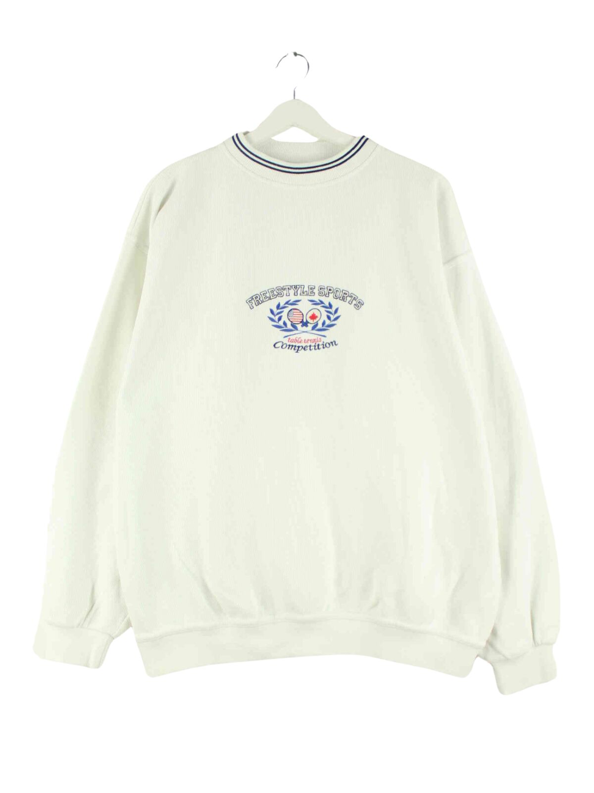 Vintage 90s Table Tennis Embroidered Sweater Weiß L (front image)