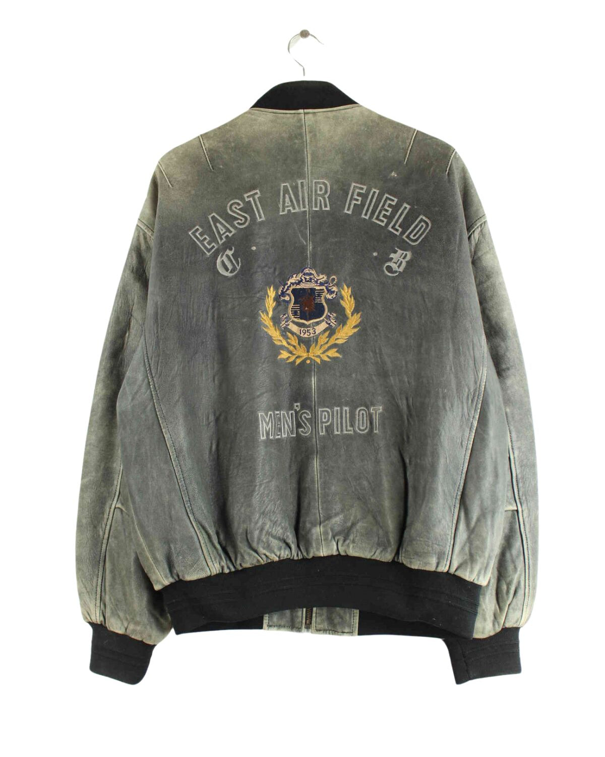 Vintage 80s Air Field Embroidered Leder Jacke Grau M (back image)