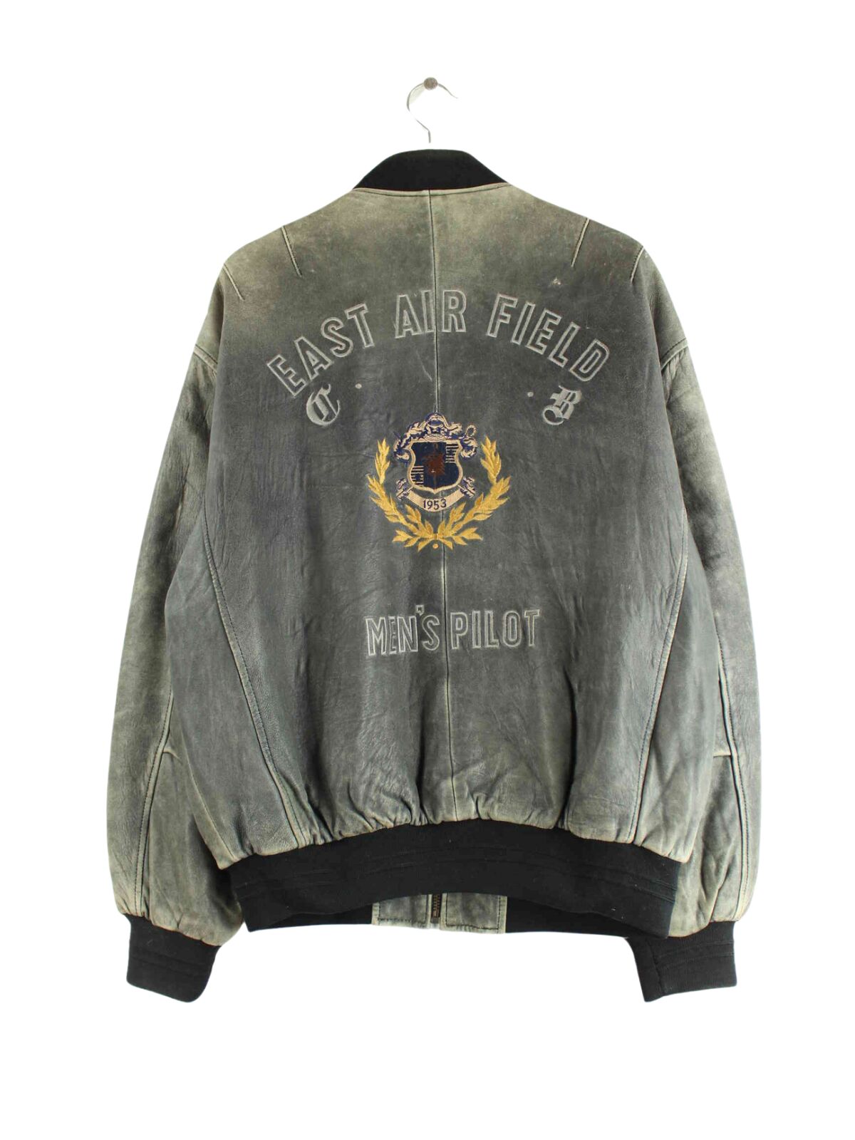 Vintage 80s Air Field Embroidered Leder Jacke Grau M (back image)