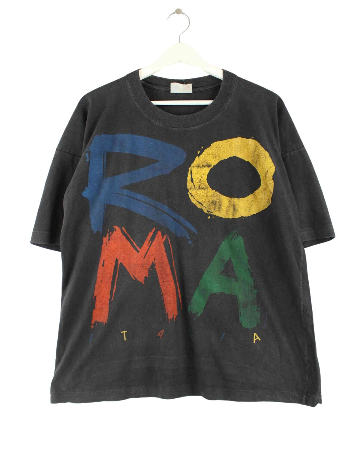Vintage 90s Roma Print Single Stitch T-Shirt Schwarz S (front image)