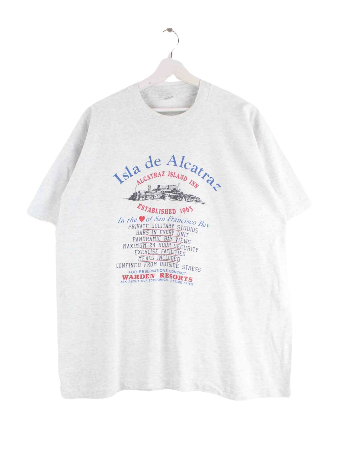 Fruit of the Loom 80s Vintage Alcatraz Print Single Stitched T-Shirt Grau XL (front image)