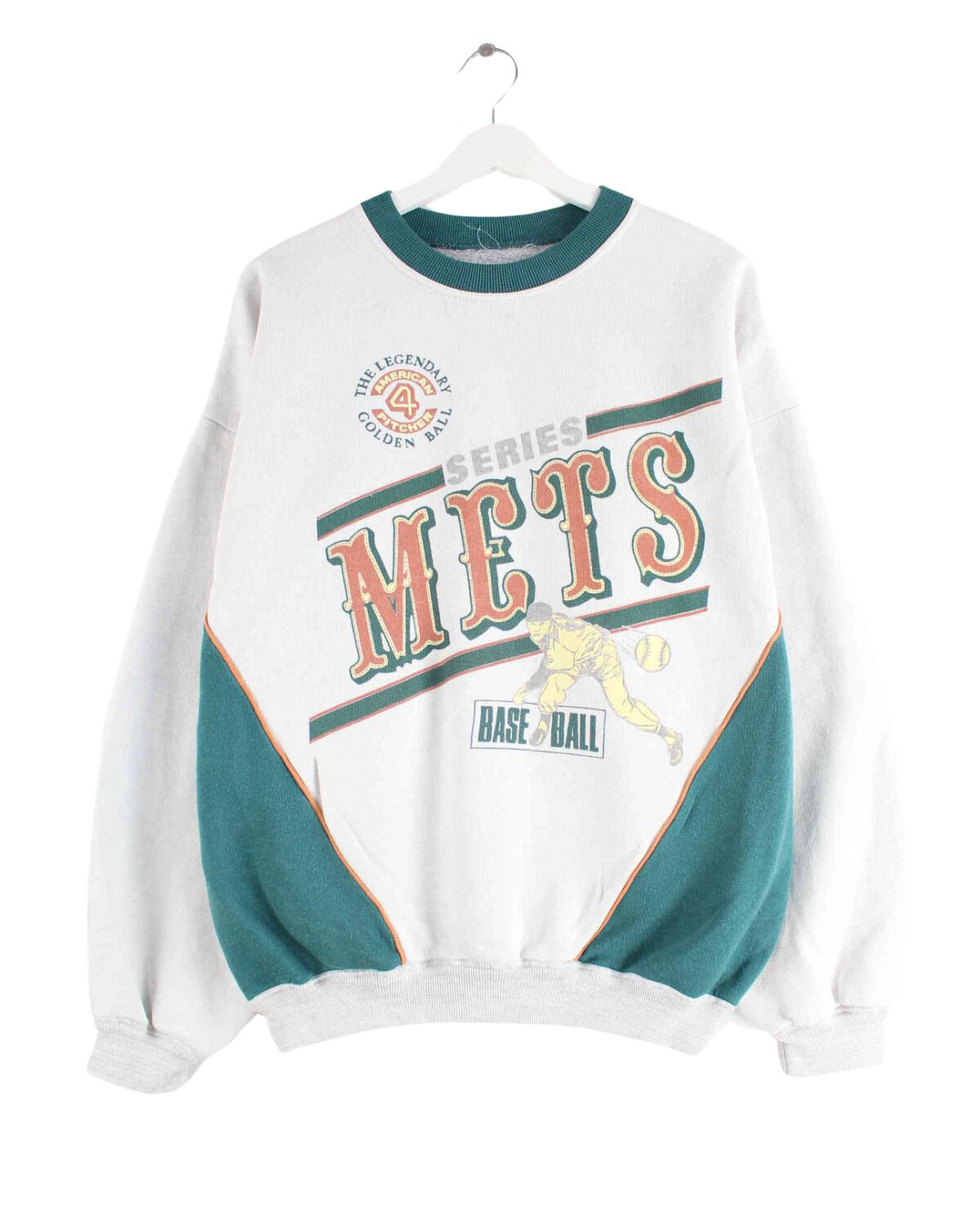 Vintage 80s Baseball Print Sweater Grau L (front image)