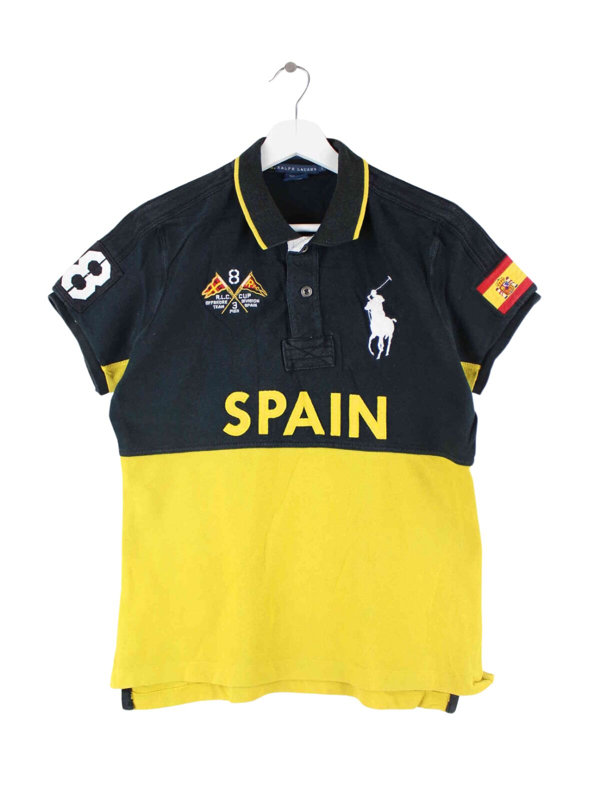 Ralph Lauren Damen 90s Vintage Spain Offshore Team Big Pony Polo Schwarz L (front image)