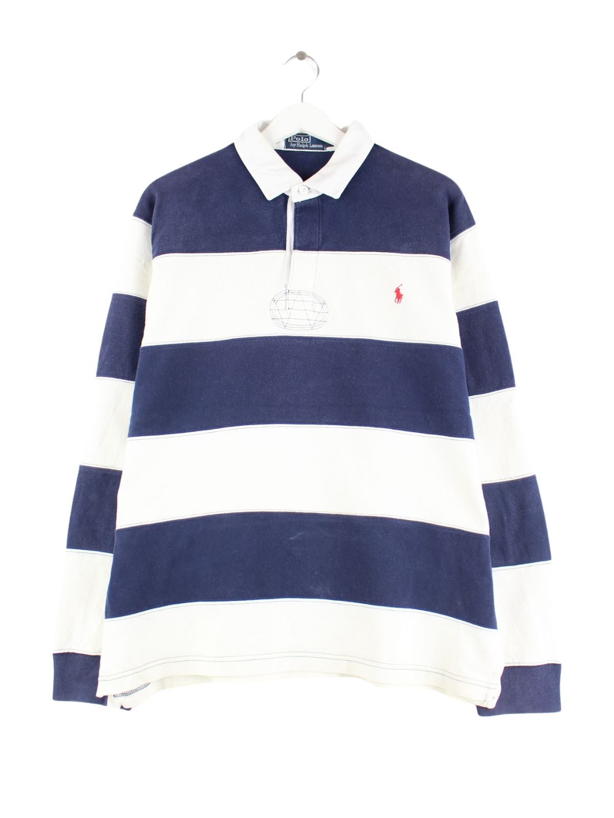 Ralph Lauren 90s Vintage Striped Long Sleeve Polo Blue/White L