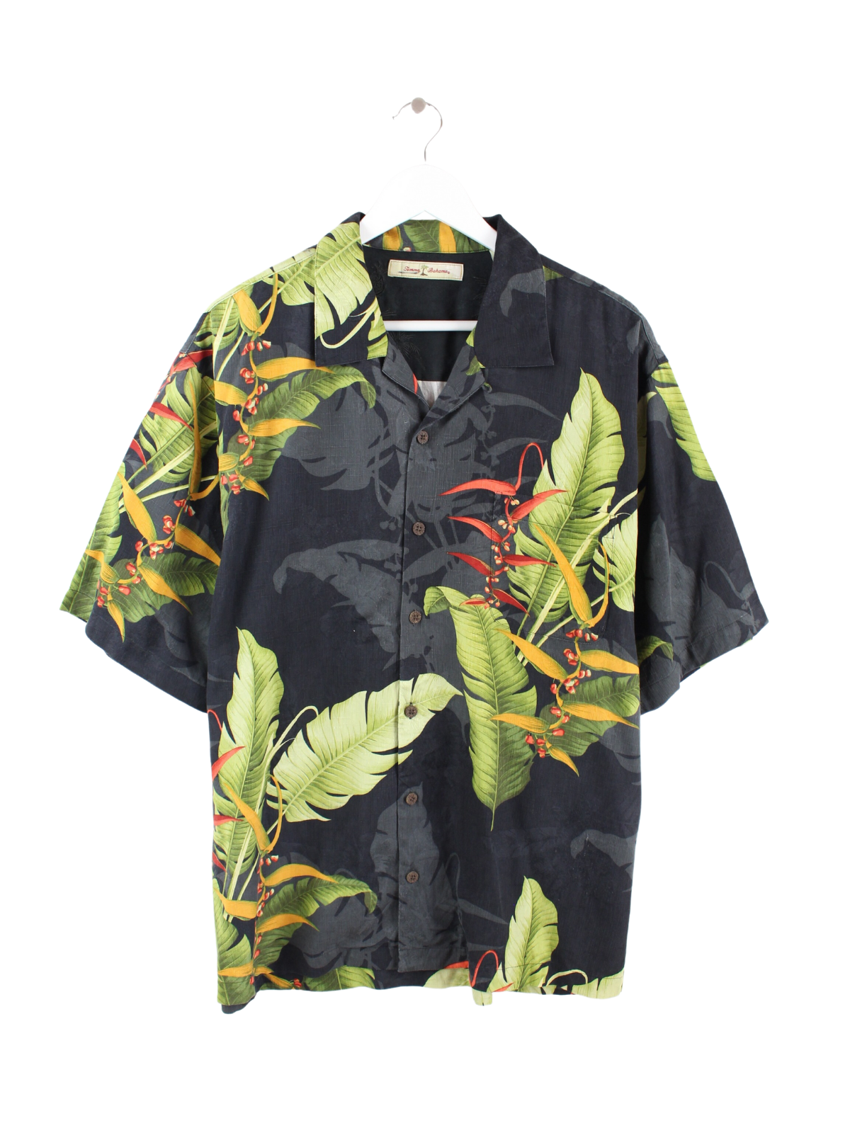 Tommy Bahama 100% Silk Hawaiian Shirt Black XL