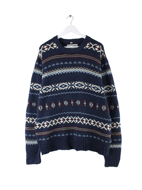 Schott 90s Vintage Pattern Pullover Blau XXL
