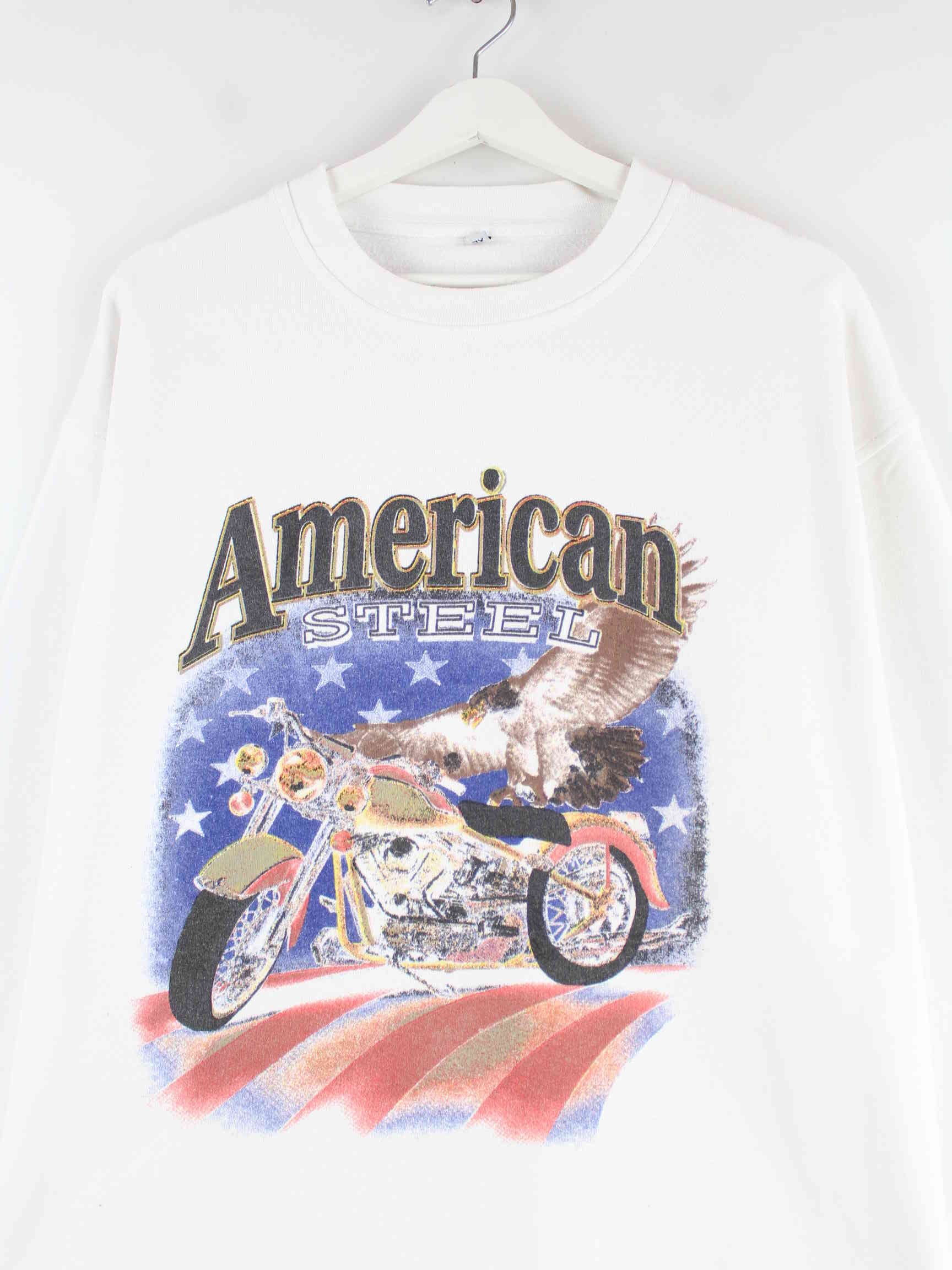 Vintage 90s American Steel Print Sweater Weiß XL (detail image 1)