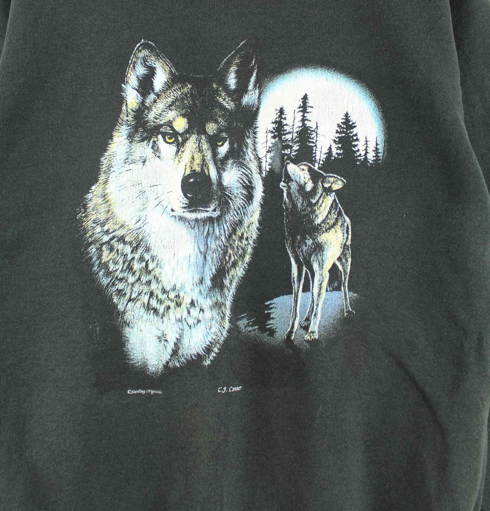 Vintage 90s Wolfs Print Sweater Schwarz M (detail image 1)
