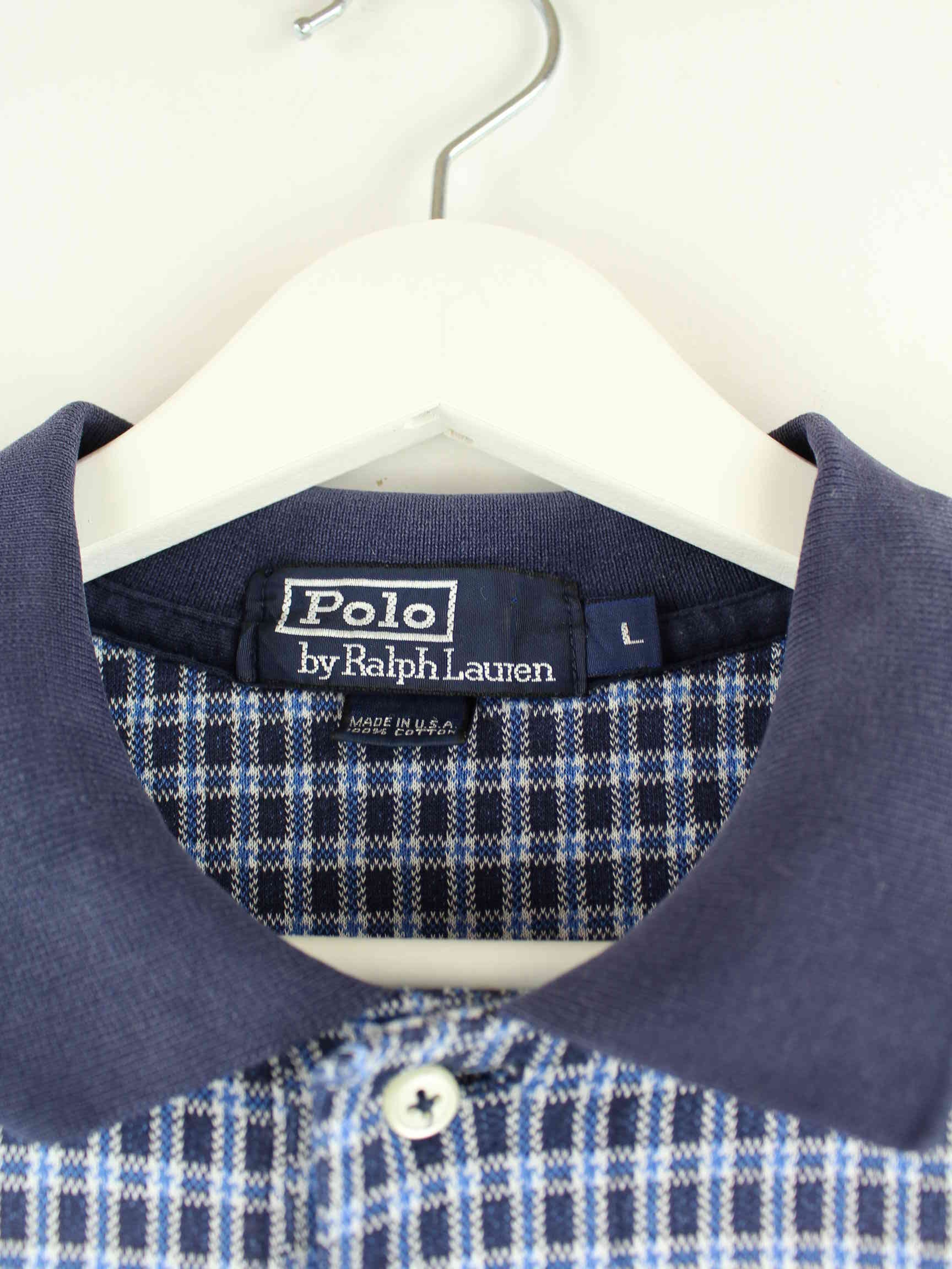 Ralph Lauren 90s Vintage Checked Polo Blau L (detail image 2)