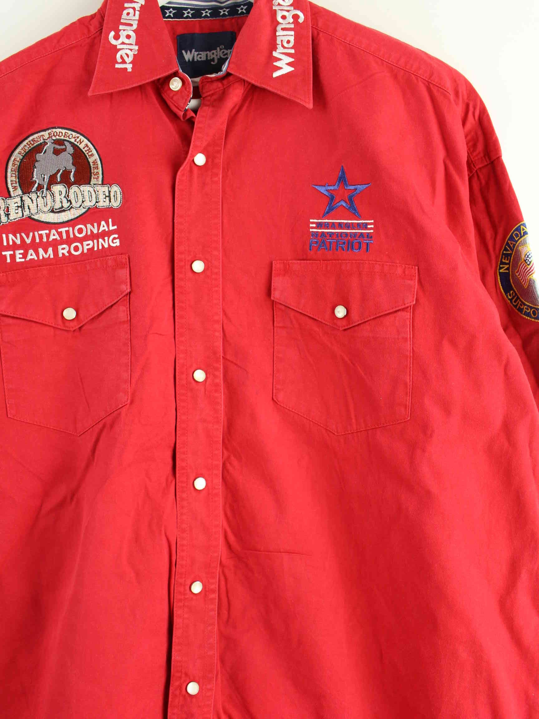 Wrangler Vintage 90s Embroidered Rodeo Hemd Rot L (detail image 1)