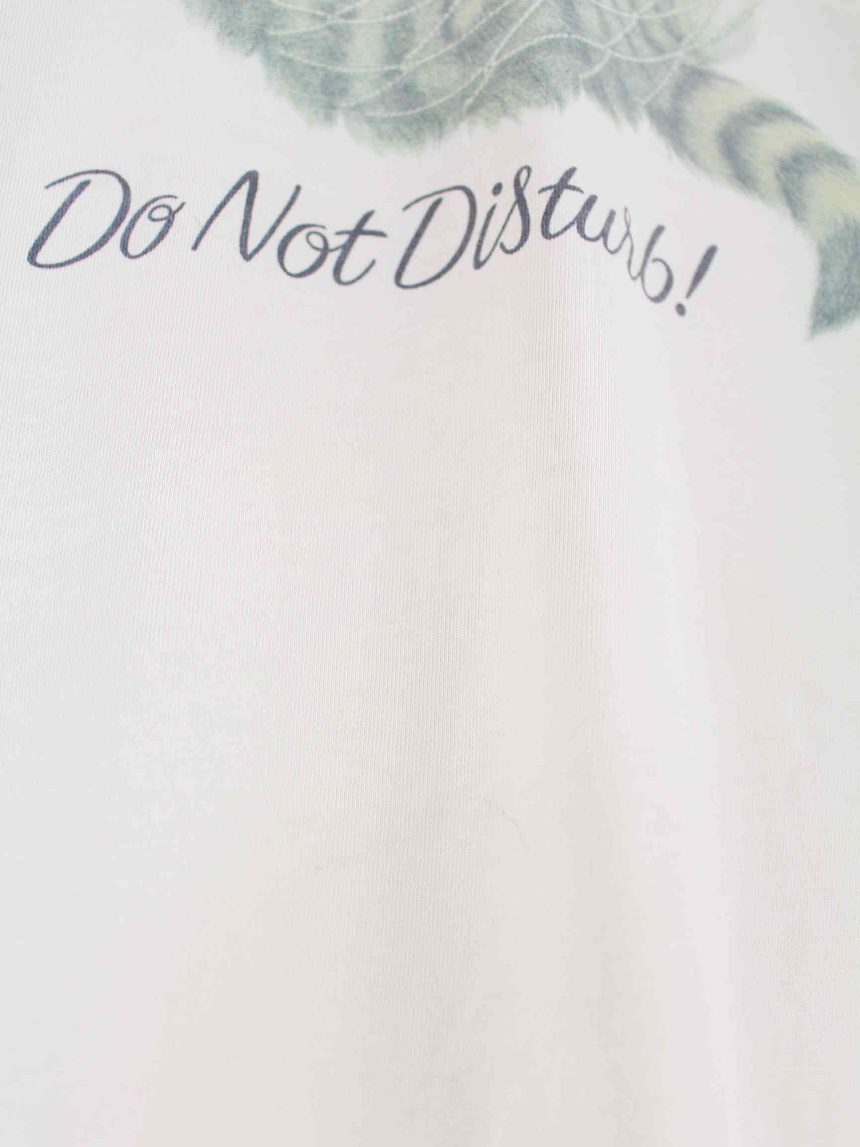 Vintage 90s Do Not Disturb Cat Print T-Shirt Weiß XXL (detail image 6)