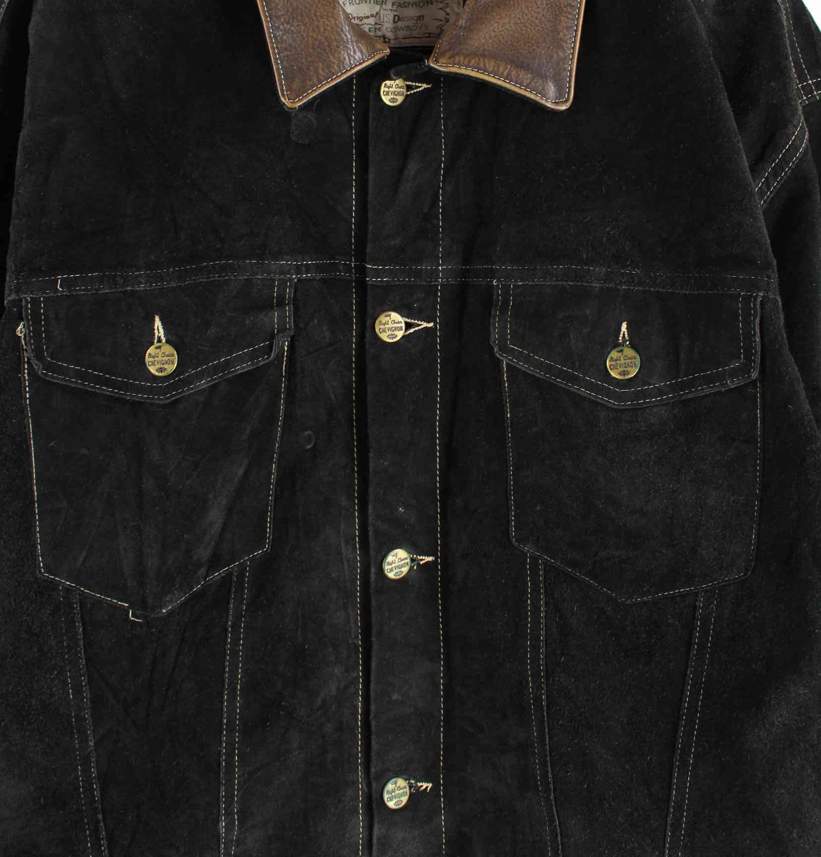 Chevignon 80s Vintage Leder College Jacke Schwarz XXL (detail image 1)