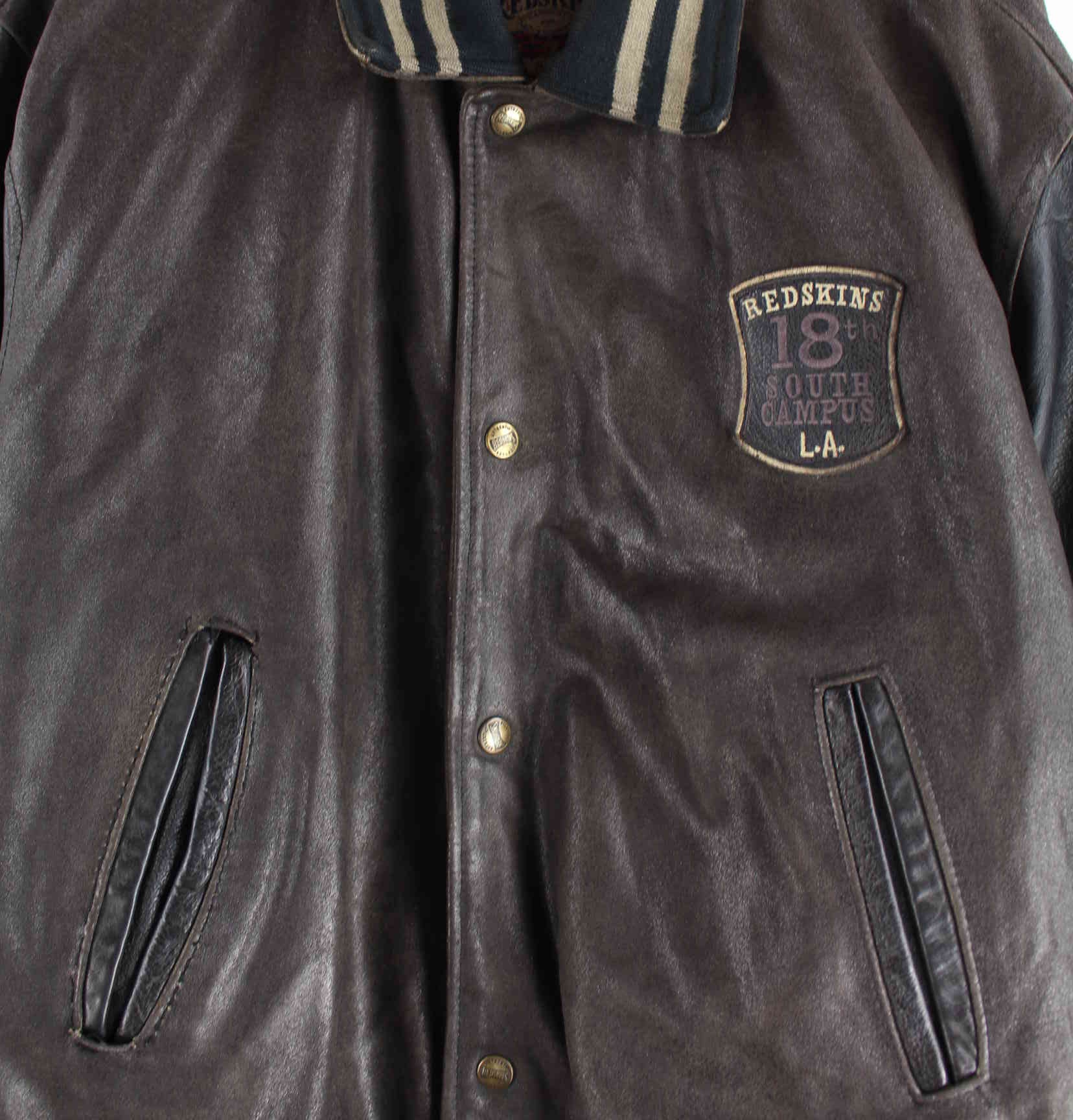 Redskins 80s Vintage Leder College Jacke Braun XL (detail image 1)