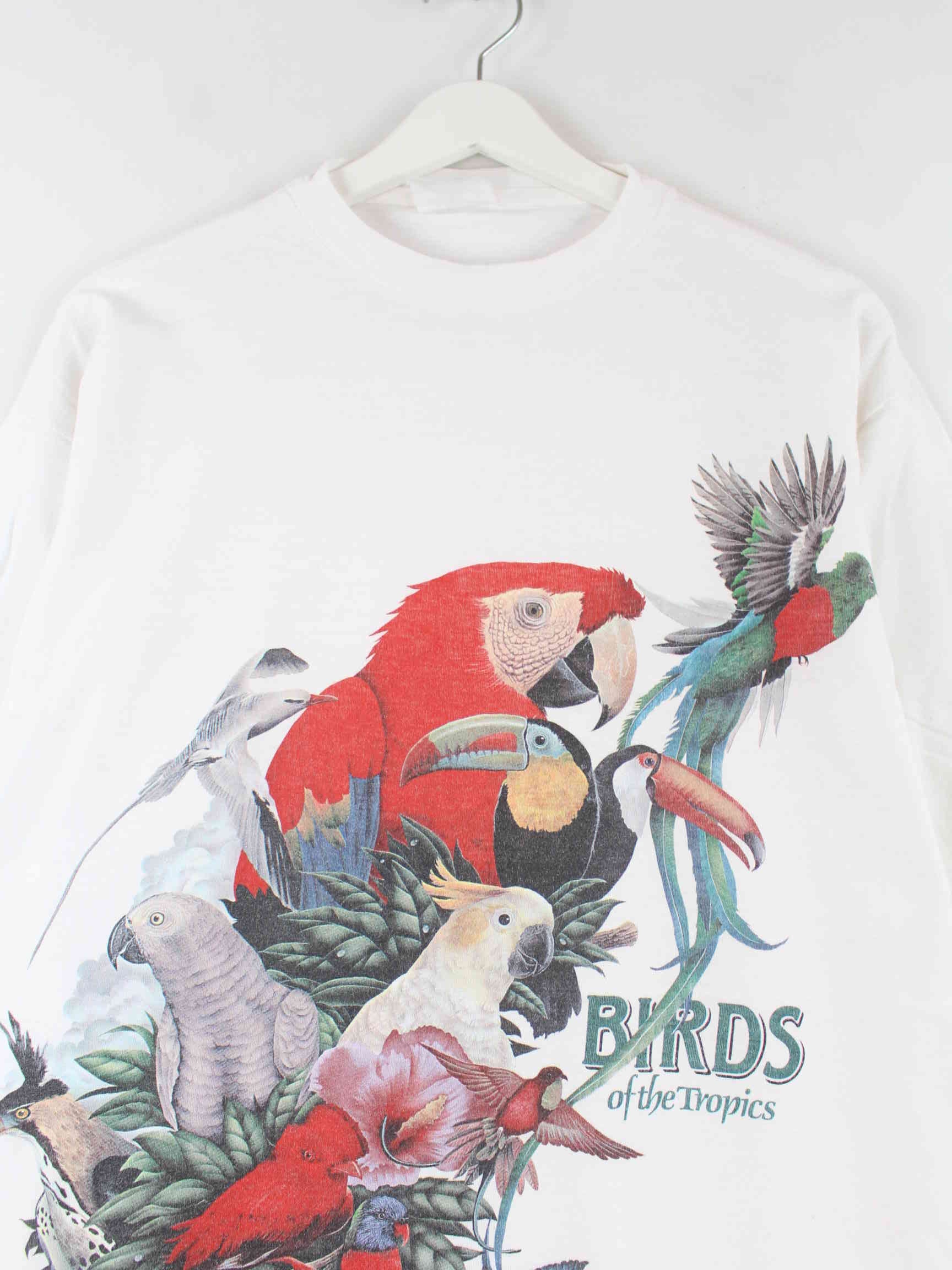 Vintage 1988 Zoo Madrid Birds Print Single Stitch T-Shirt Weiß XL (detail image 1)