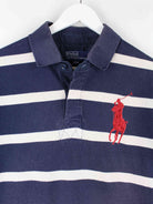 Ralph Lauren 90s Vintage Striped Embroidered Polo Blau L (detail image 1)