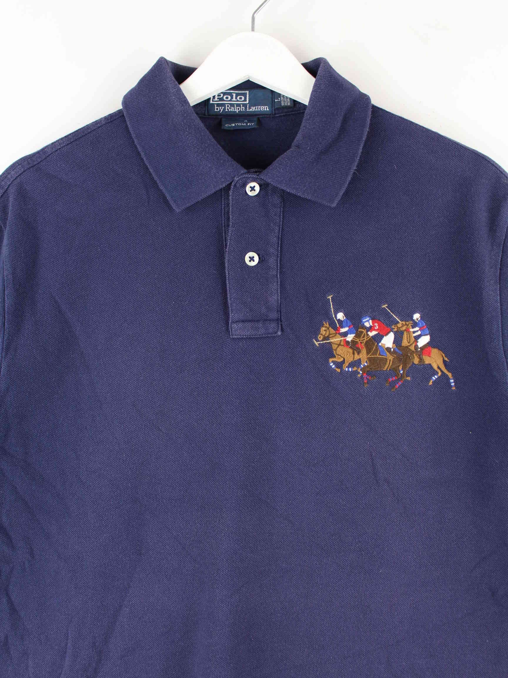 Ralph Lauren 90s Vintage Embroidered Polo Blau L (detail image 1)