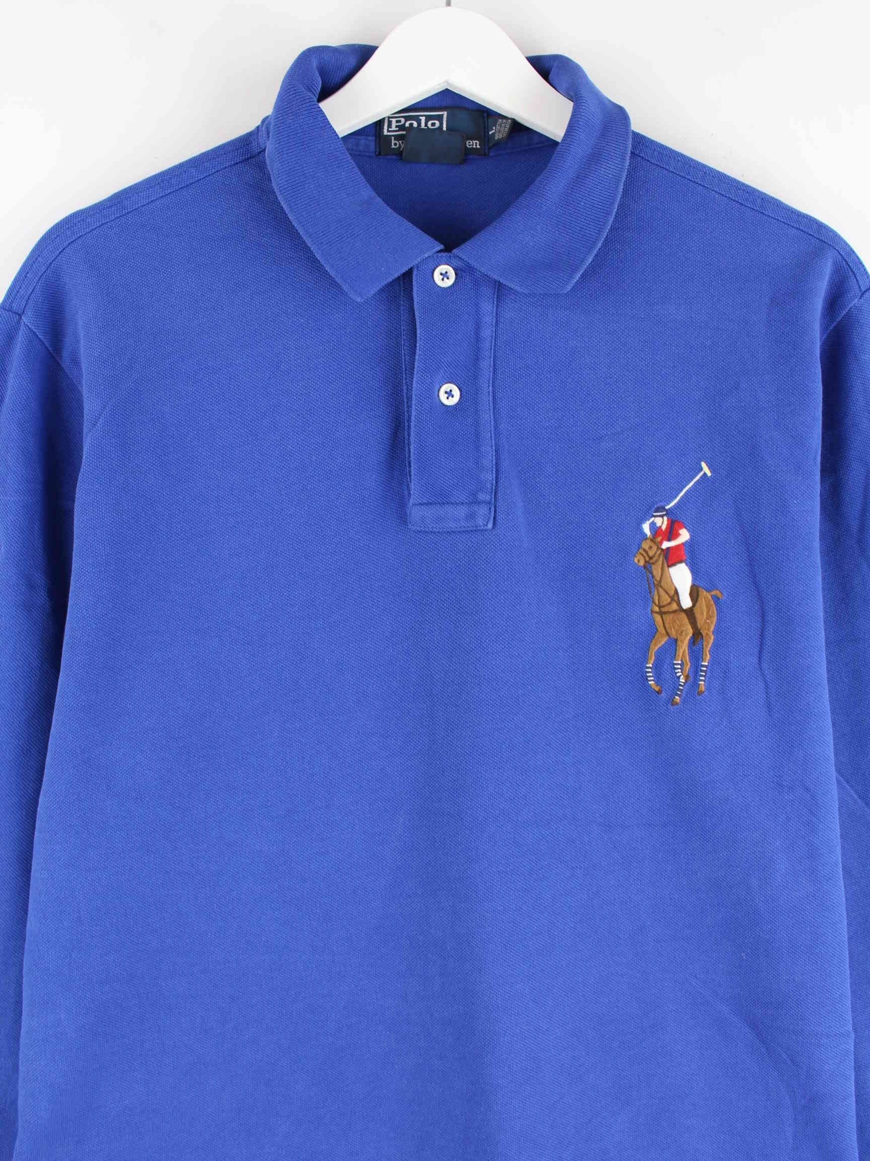 Ralph Lauren 90s Vintage Embroidered Langarm Polo Blau L (detail image 1)