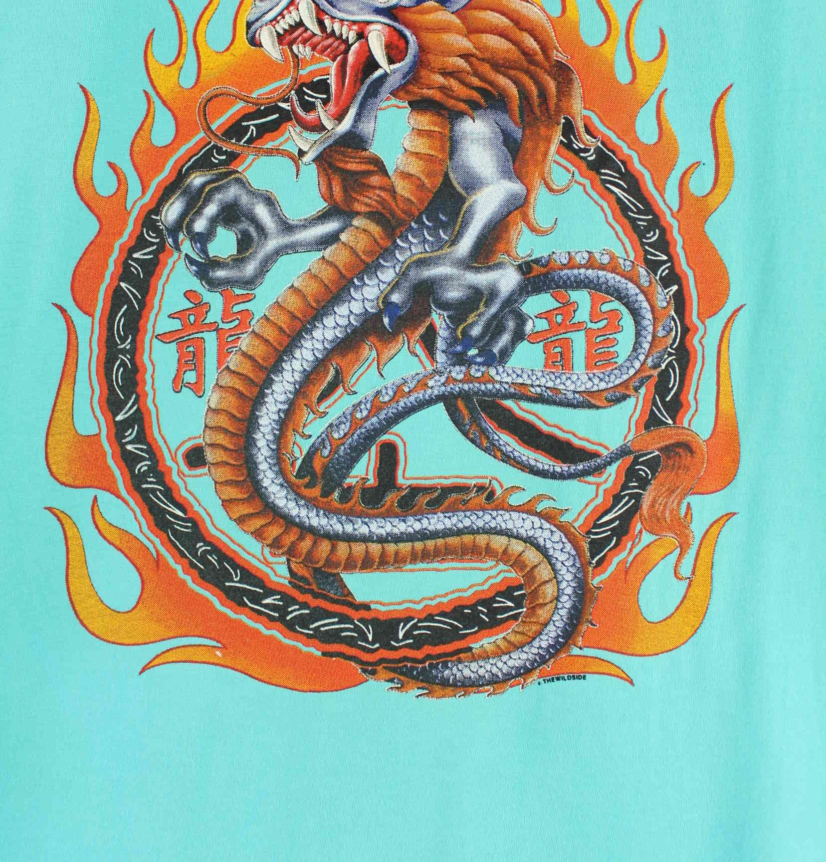 Vintage 90s Dragon Print T-Shirt Türkis L (detail image 5)