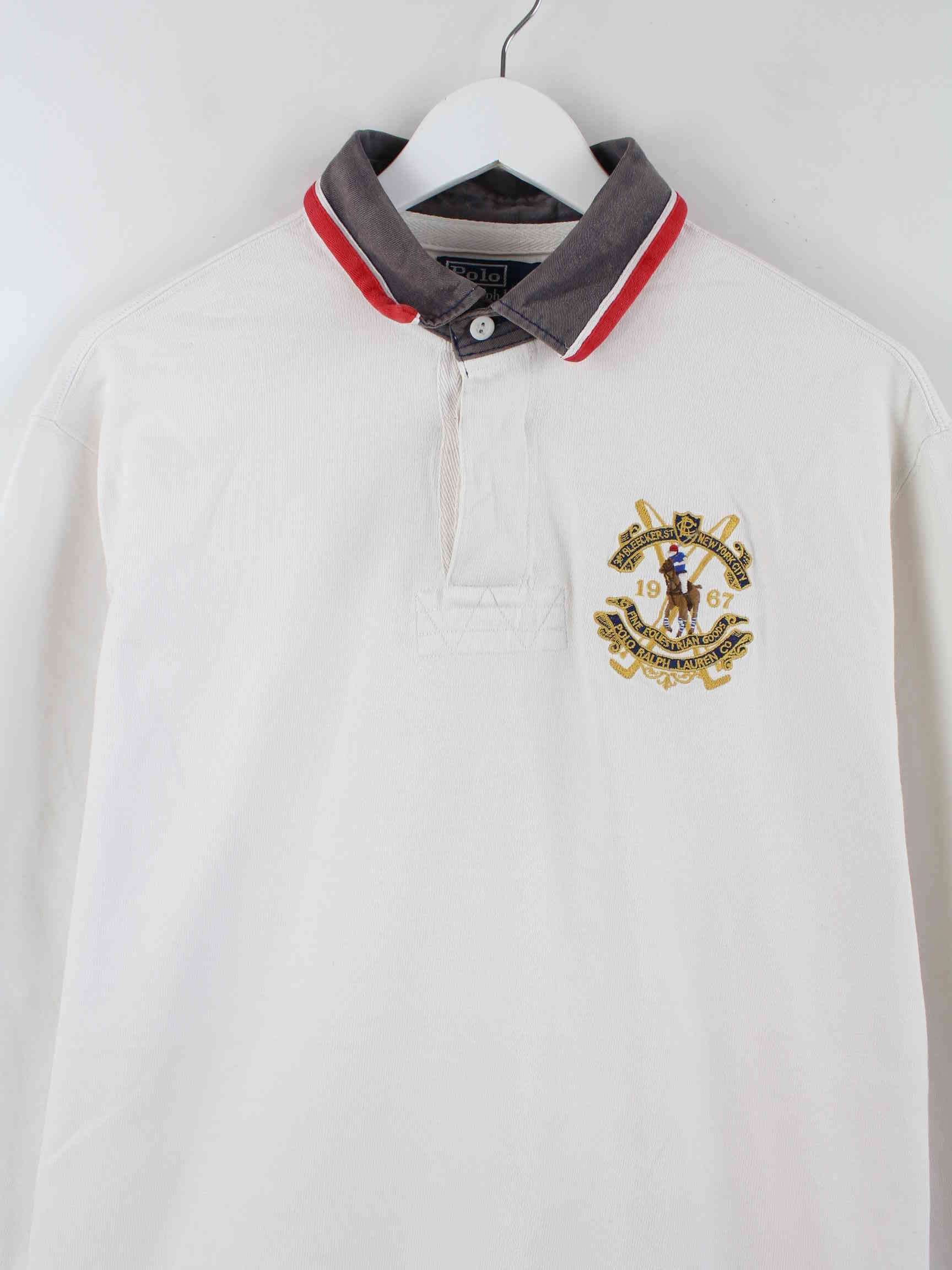 Ralph Lauren 90s Vintage Embroidered Langarm Polo Weiß XL (detail image 1)