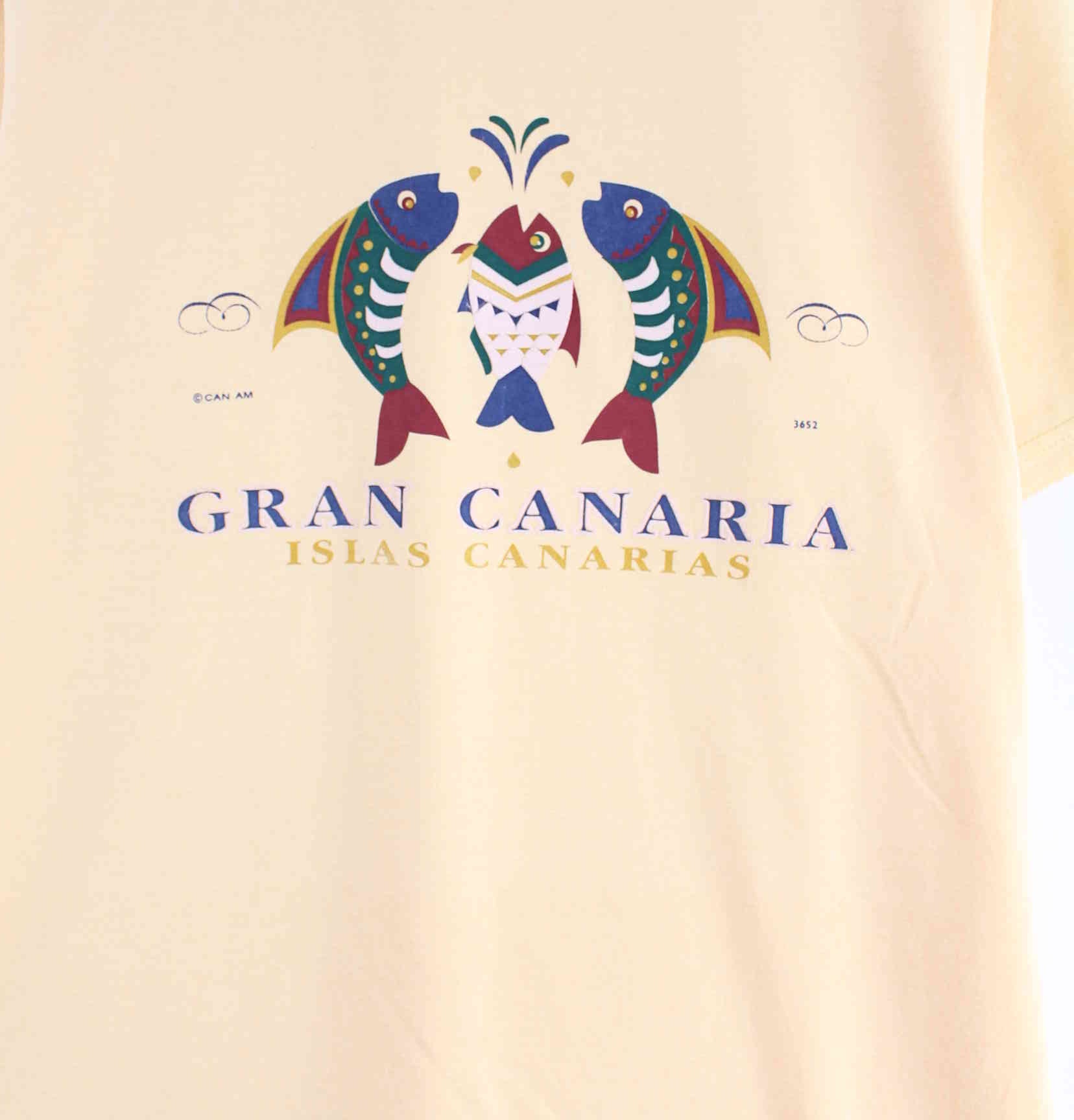 Fruit of the Loom y2k Gran Canaria Print T-Shirt Gelb L (detail image 1)