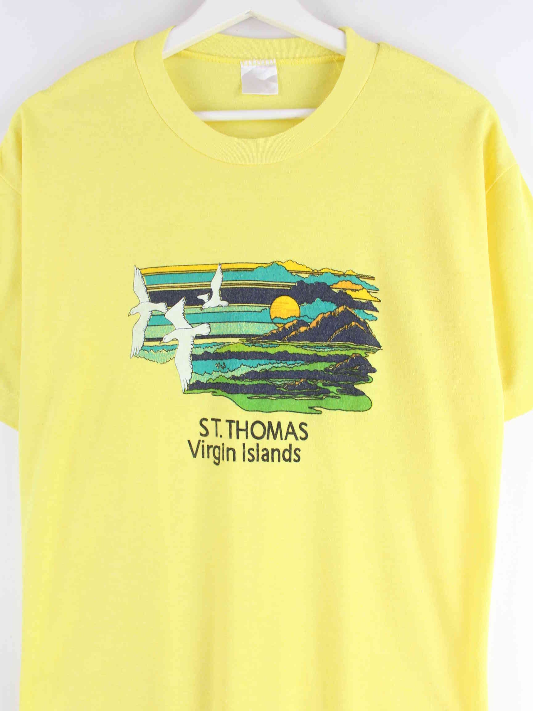 Vintage 80s Virgin Islands Print Single Stitched T-Shirt Gelb M (detail image 1)