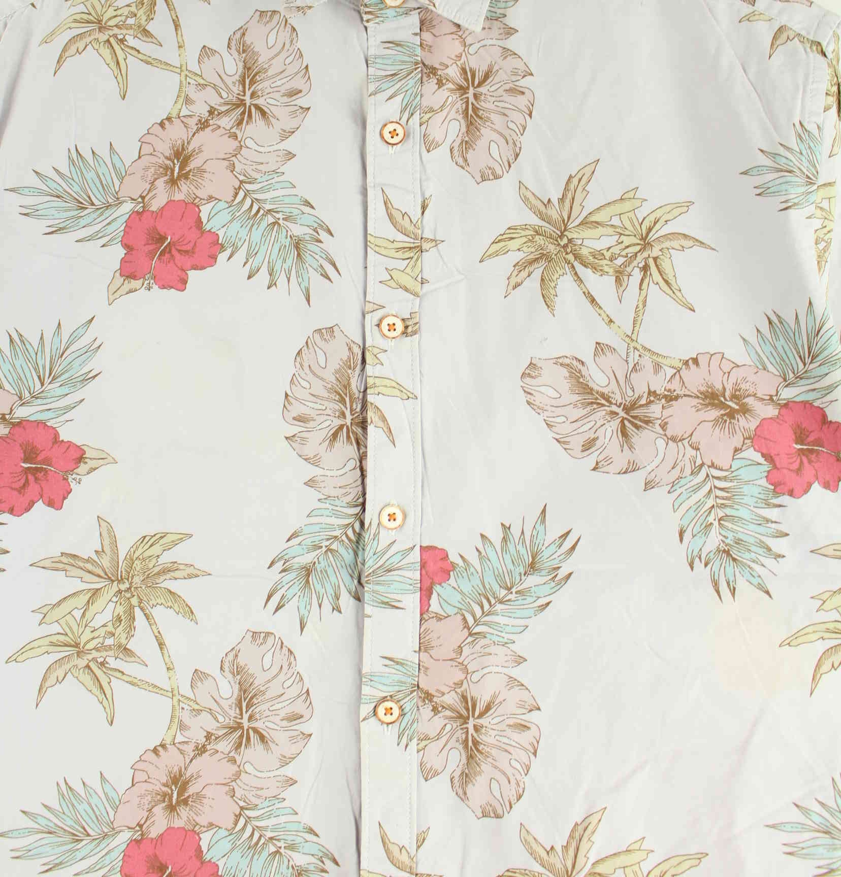 Vintage Flower Pattern Short Sleeve Hemd Grau L (detail image 1)