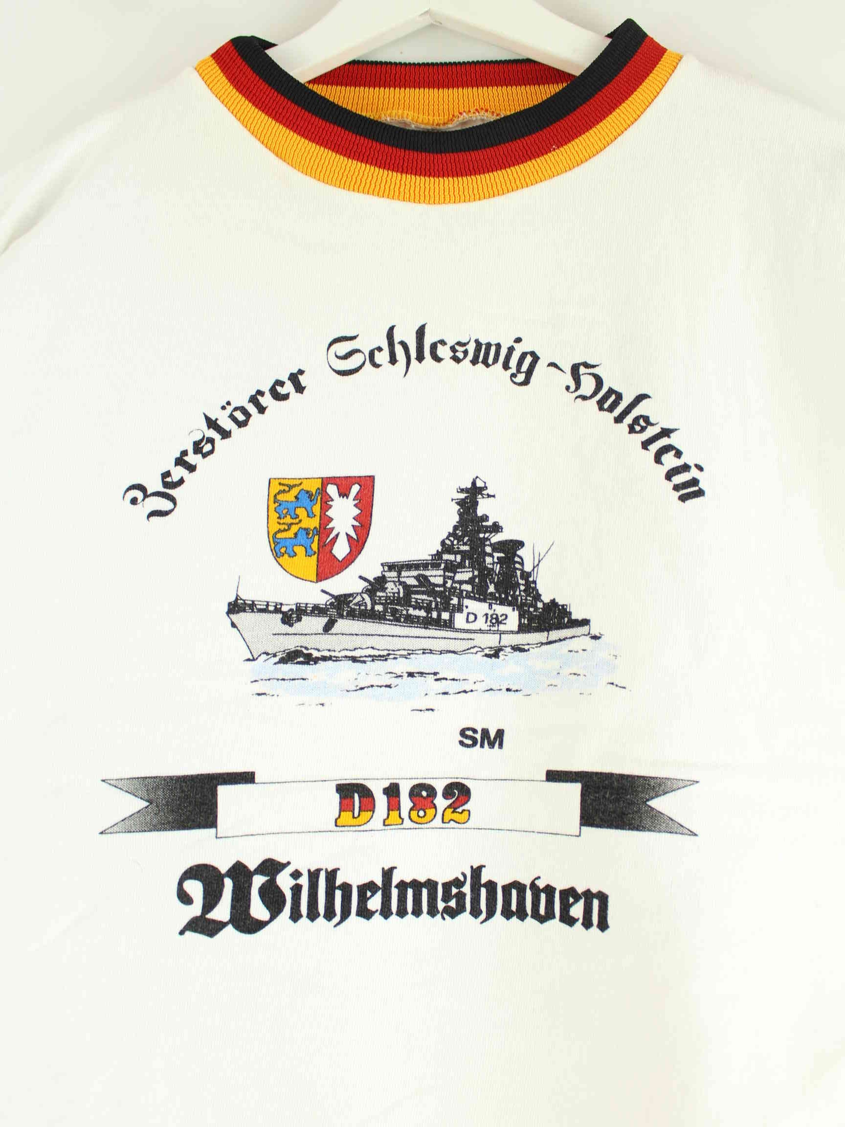 Vintage 80s German Navy Print Sweater Weiß M (detail image 1)