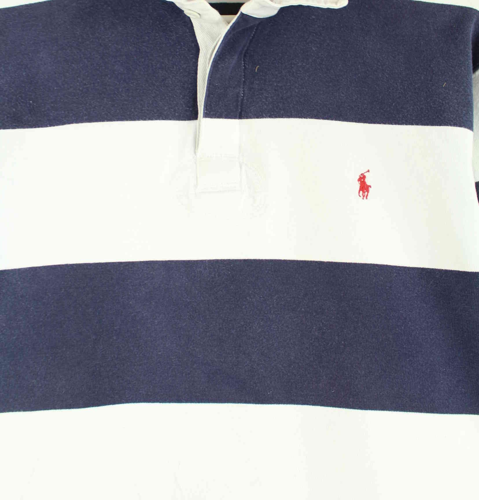 Ralph Lauren 90s Vintage Striped Long Sleeve Polo Weiß M (detail image 1)