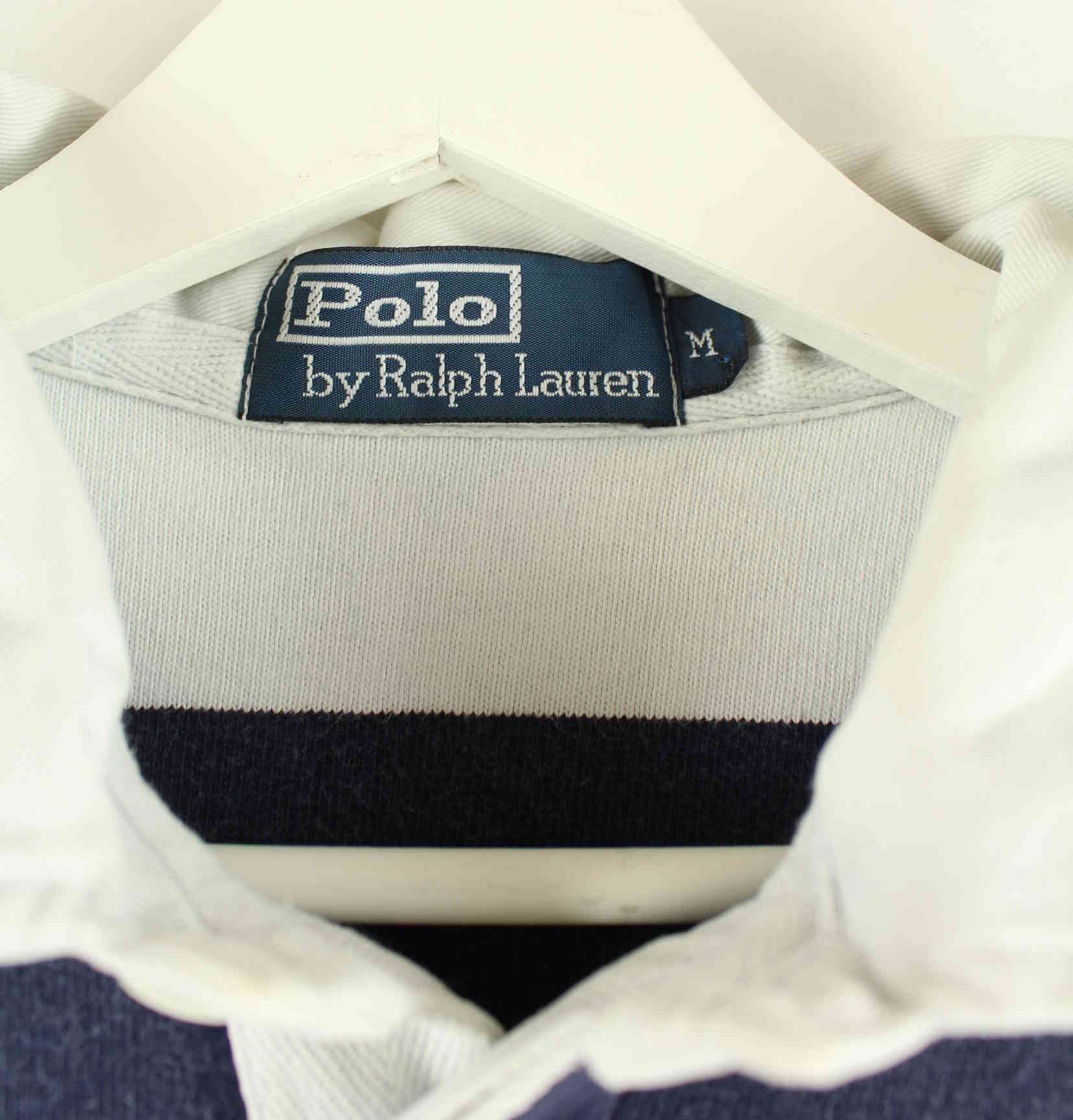 Ralph Lauren 90s Vintage Striped Long Sleeve Polo Weiß M (detail image 2)
