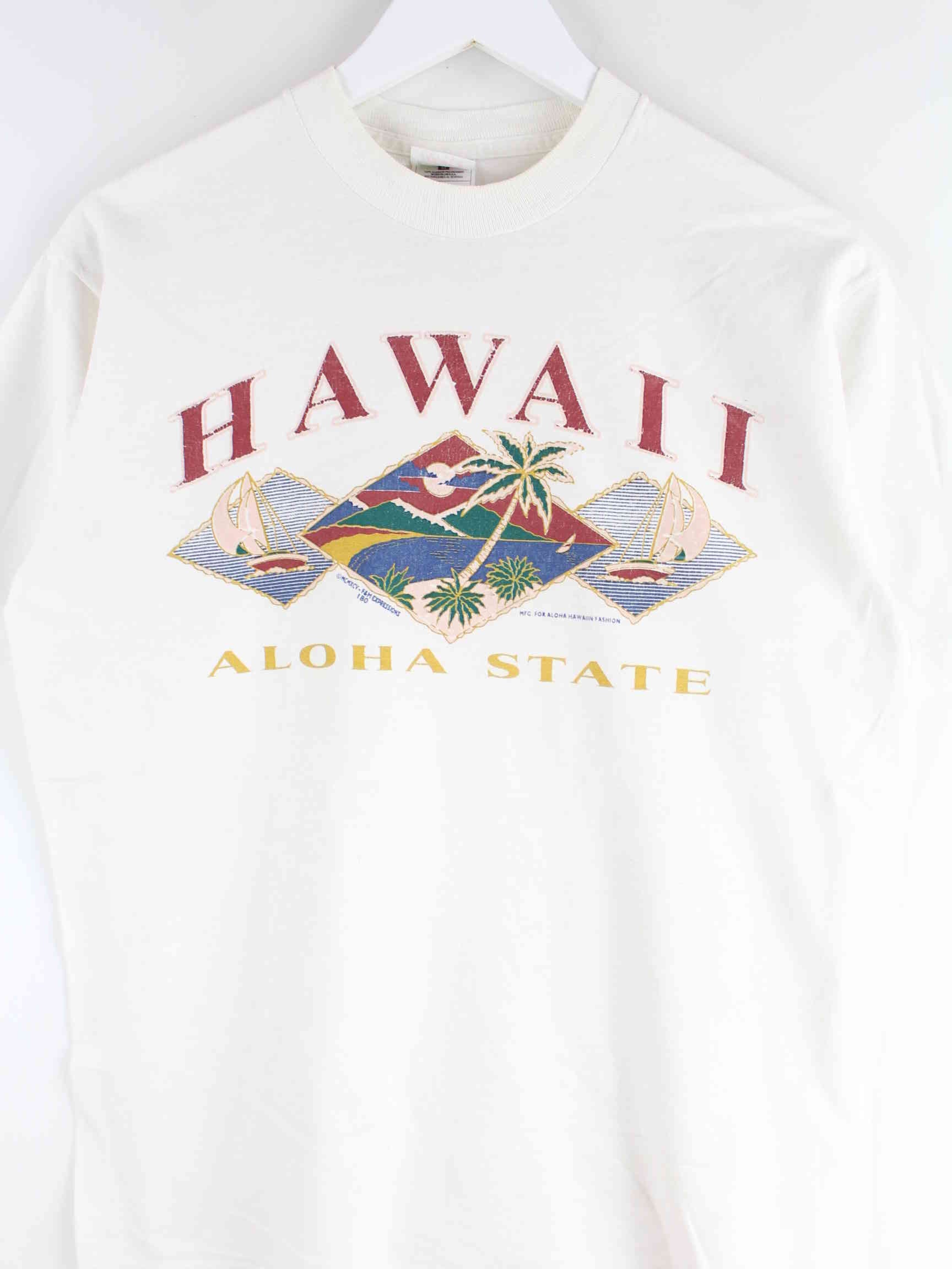 Fruit of the Loom 80s Vintage Hawaii Print Single Stitched T-Shirt Weiß S (detail image 1)