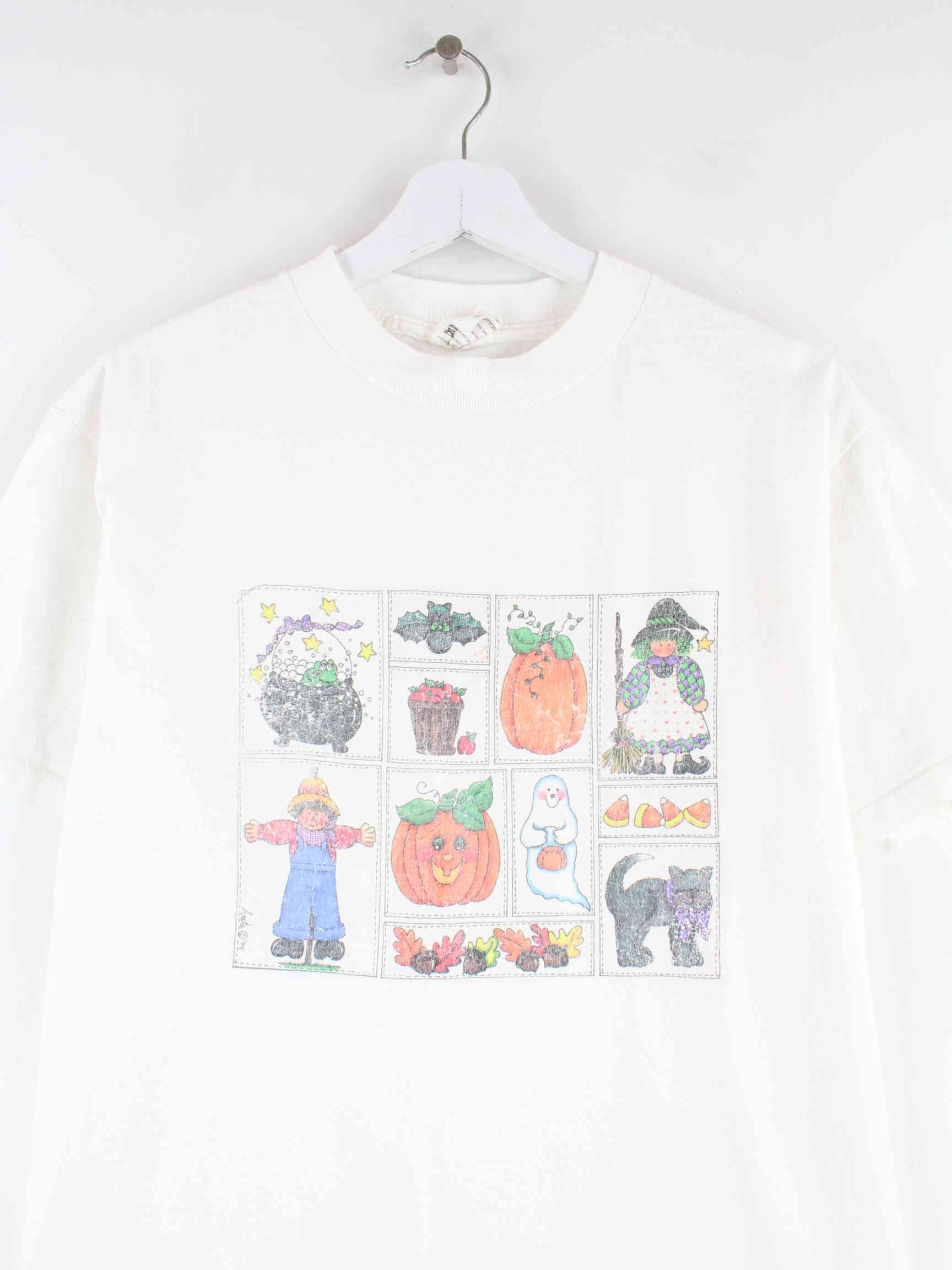 Oneita 90s Vintage Halloween Print Single Stitch T-Shirt Weiß M (detail image 1)