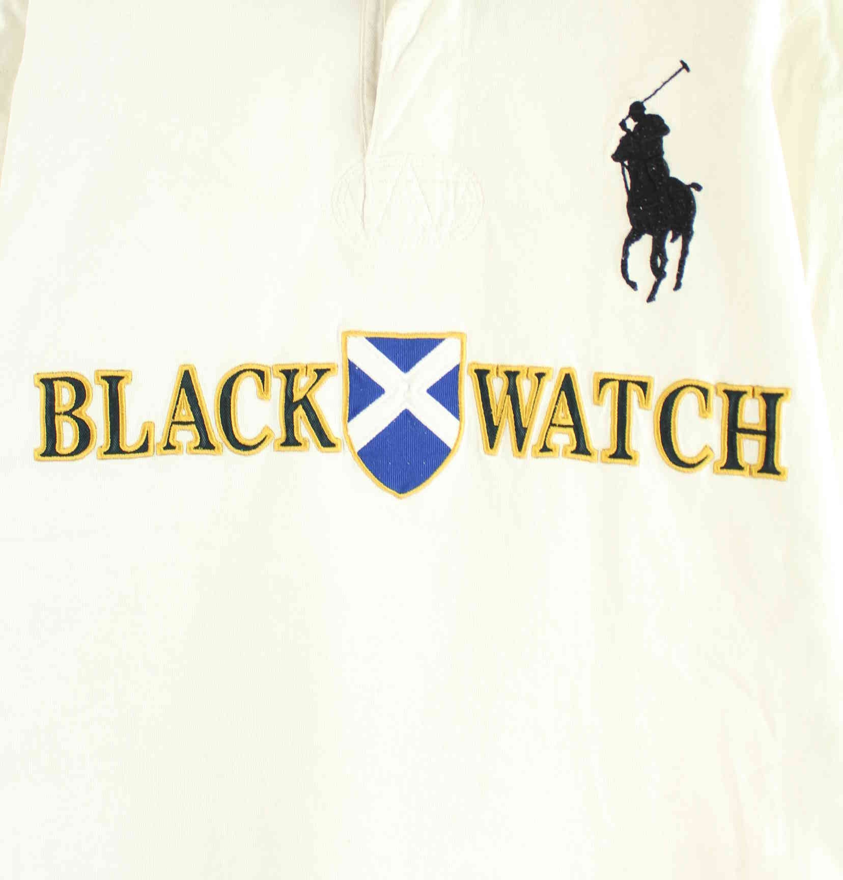 Ralph Lauren 90s Vintage Black Watch Embroidered Langarm Polo Weiß L (detail image 1)