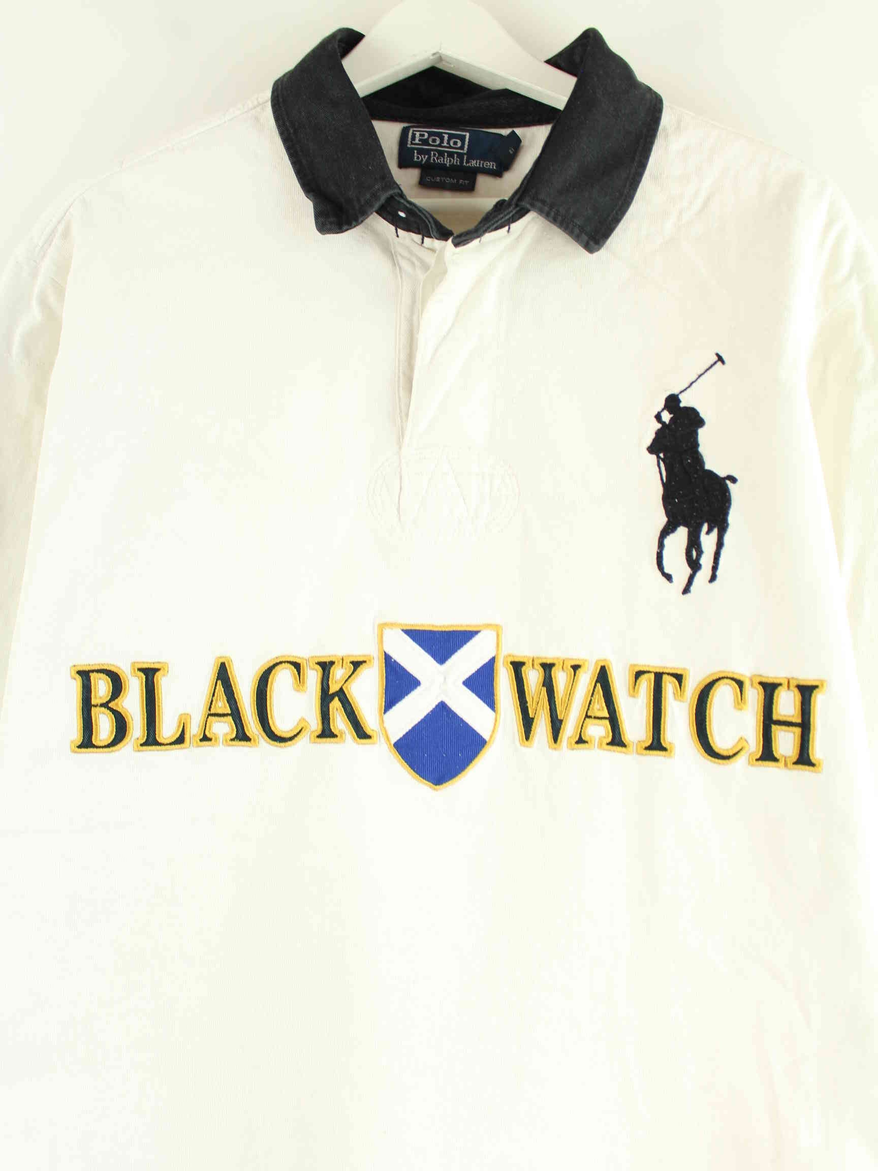 Ralph Lauren 90s Vintage Black Watch Embroidered Langarm Polo Weiß L (detail image 1)