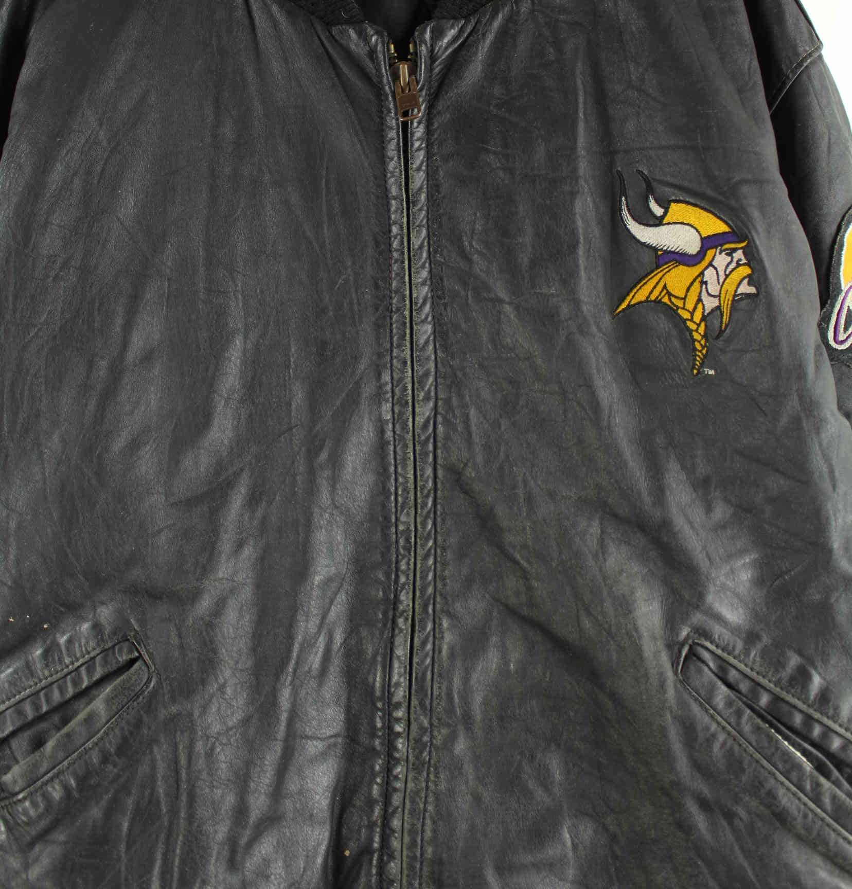 DeLONG 90s Vintage Minnesota Vikings Embroidered Leder Jacke Schwarz XL (detail image 1)