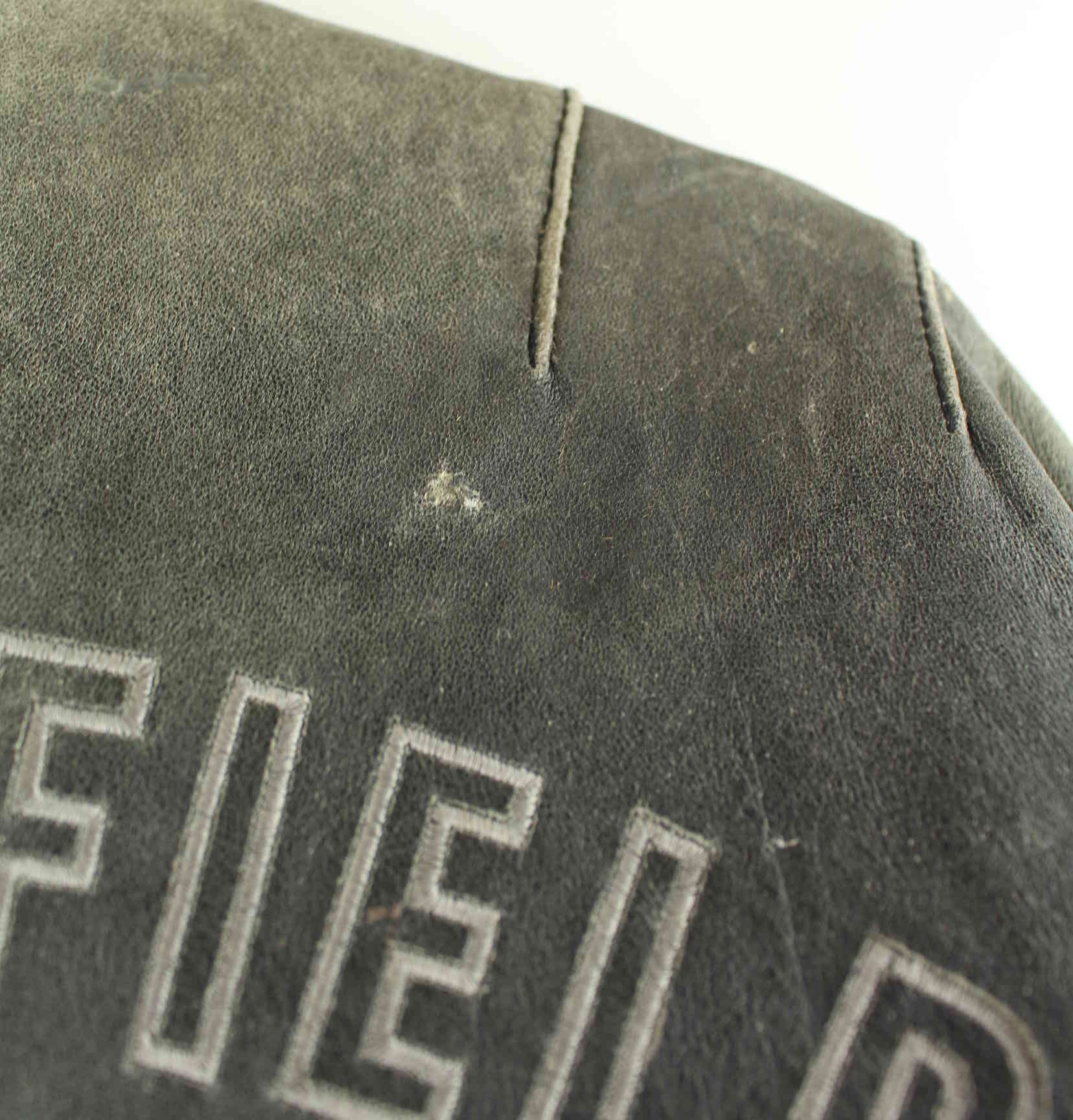 Vintage 80s Air Field Embroidered Leder Jacke Grau M (detail image 4)