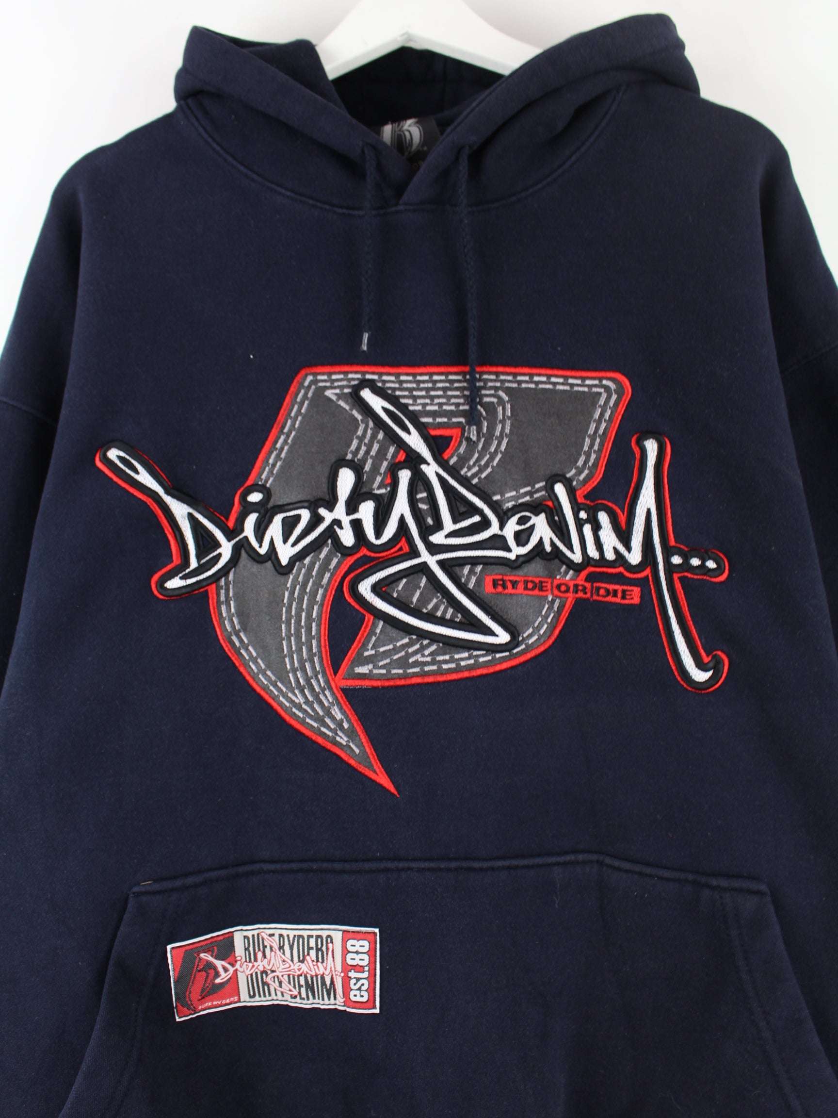 Ruff Ryders 90s Dirty Denim Embroidered Hoodie Blue XL – Peeces