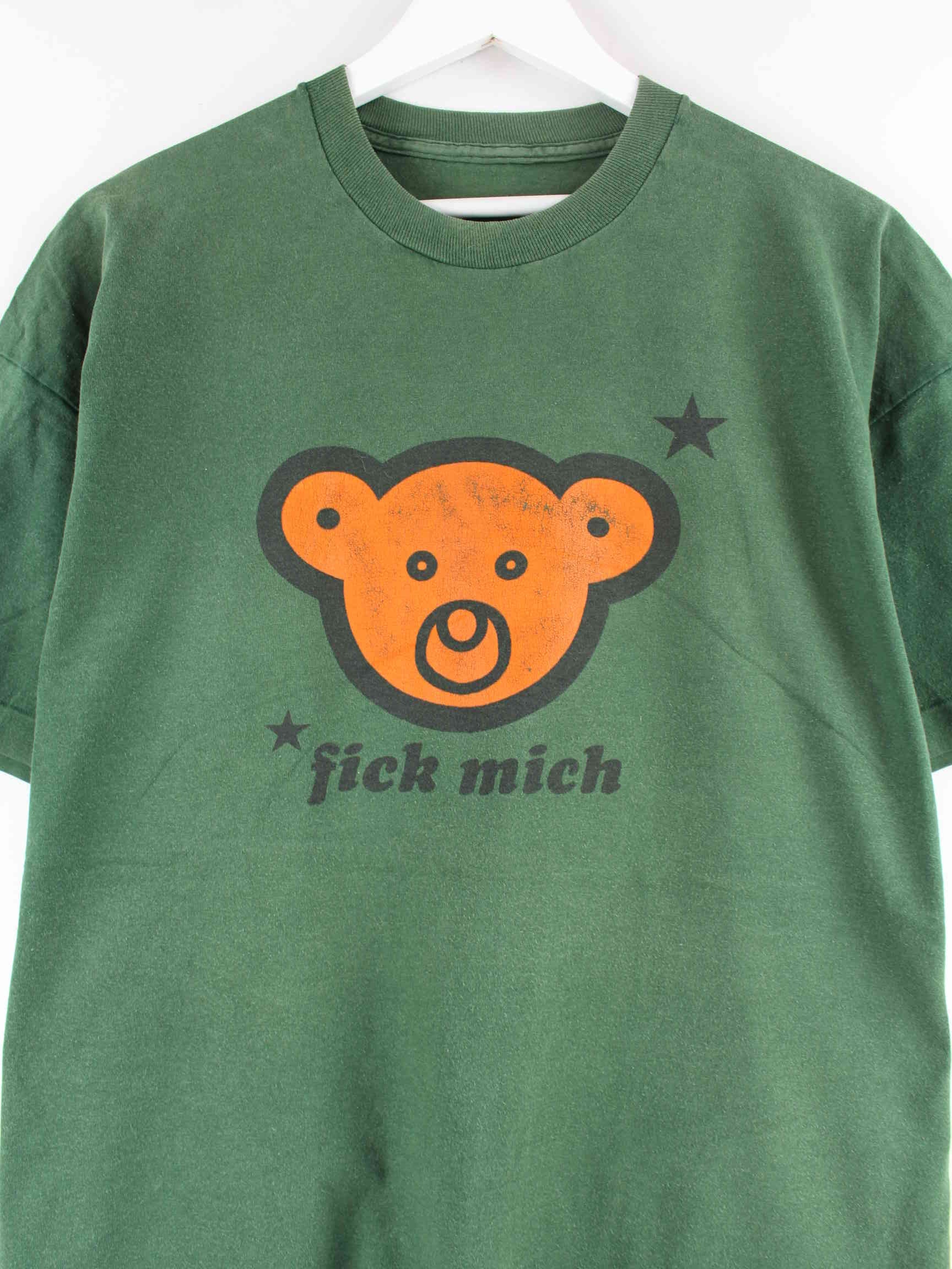 Vintage 90s Funny Teddy Print Single Stitched T-Shirt Grün L (detail image 1)