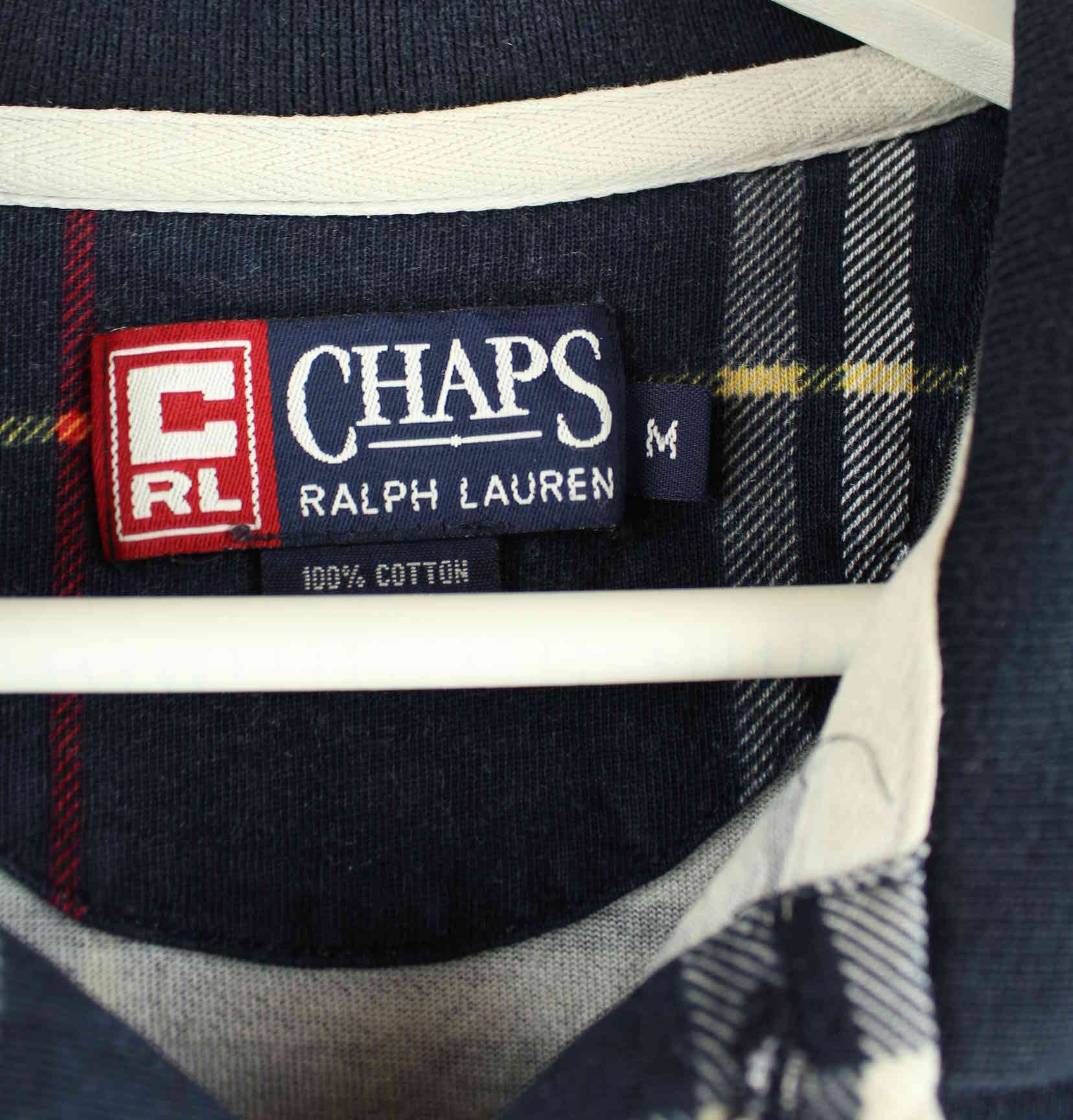 Chaps by Ralph Lauren 90s Vintage Striped Langarm Polo Blau M (detail image 2)