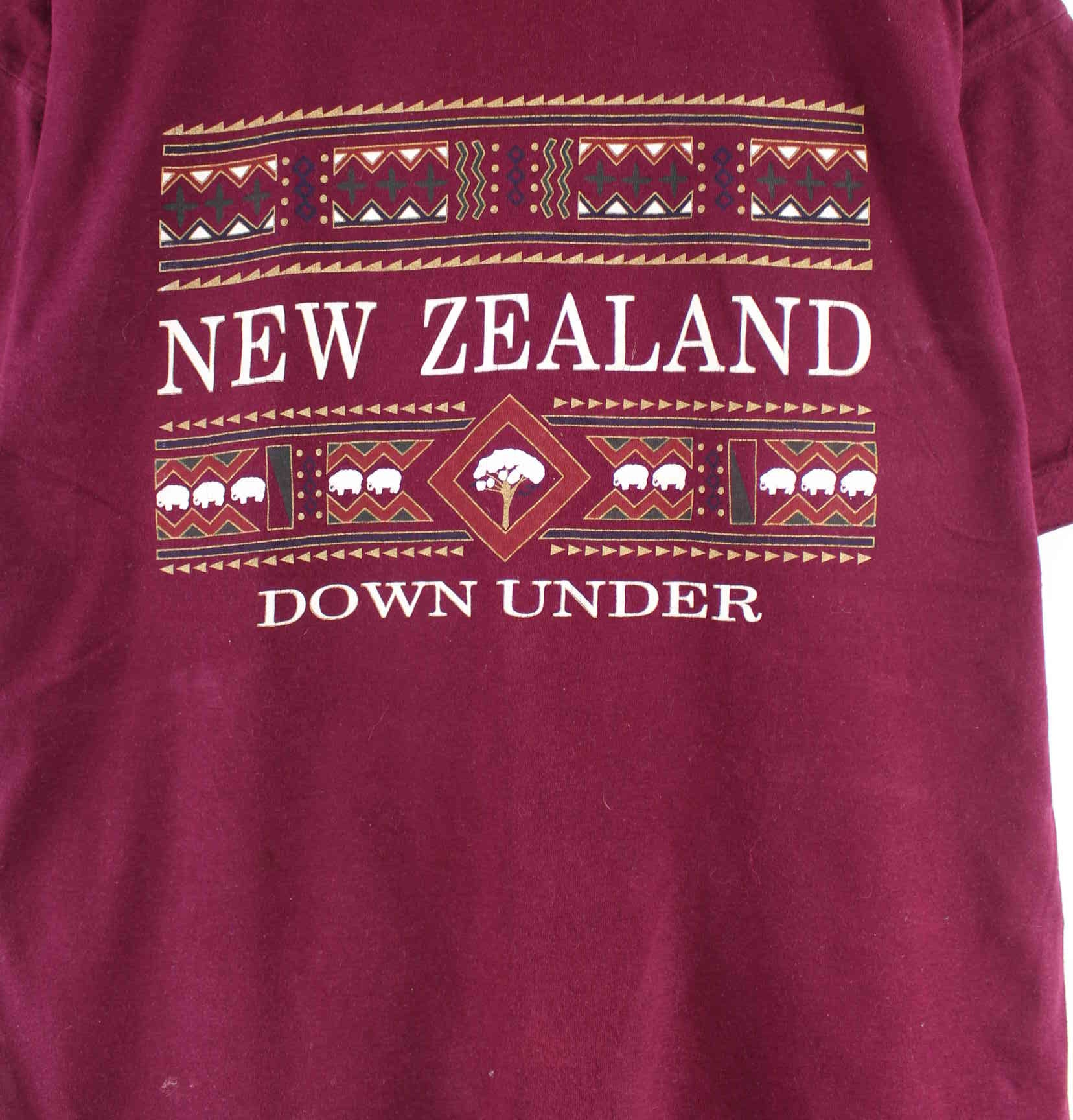 Vintage 90s New Zealand Print Single Stitched T-Shirt Rot M (detail image 1)