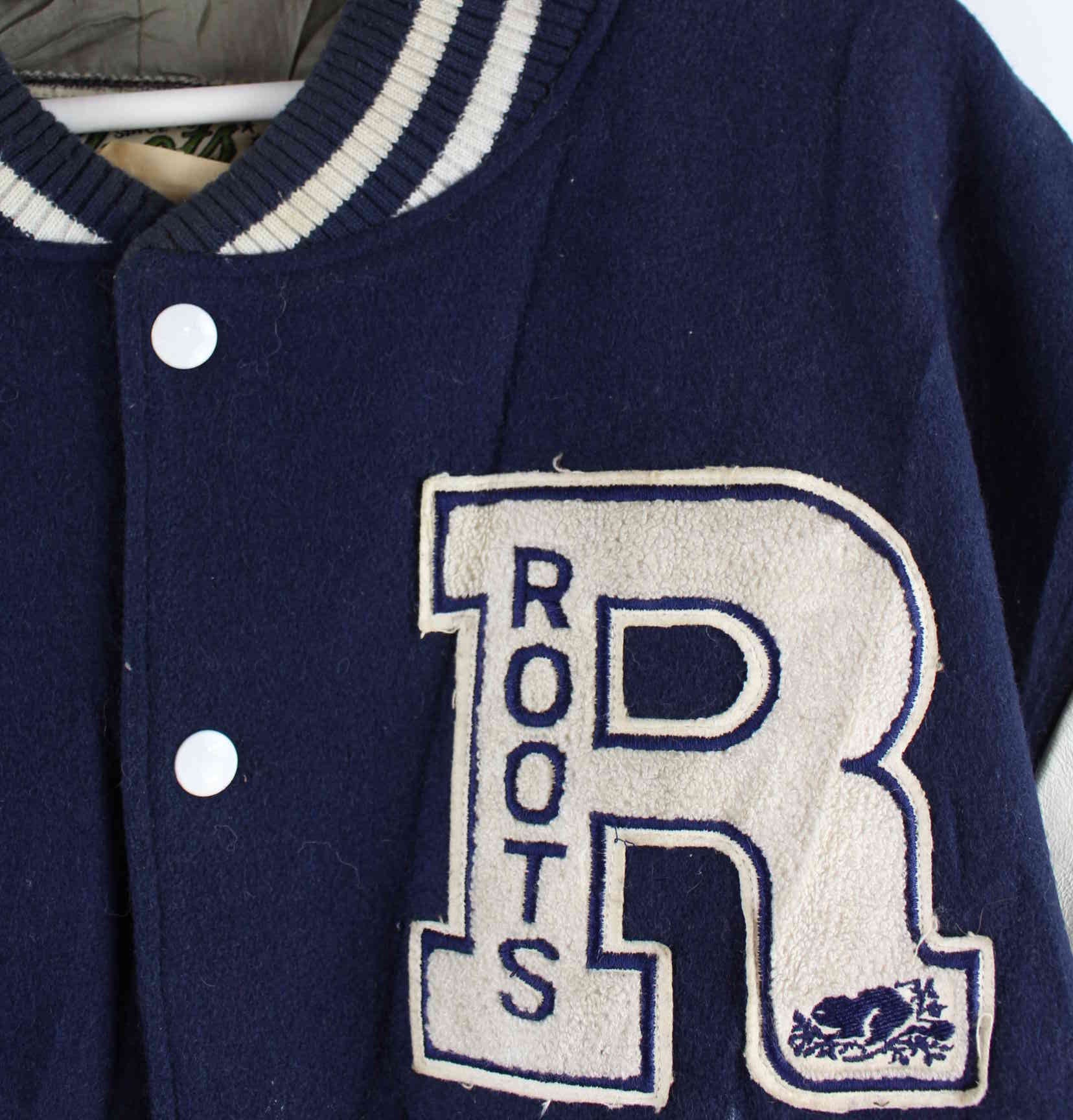 Vintage 80s Roots Leder College Jacke Blau XXL (detail image 5)