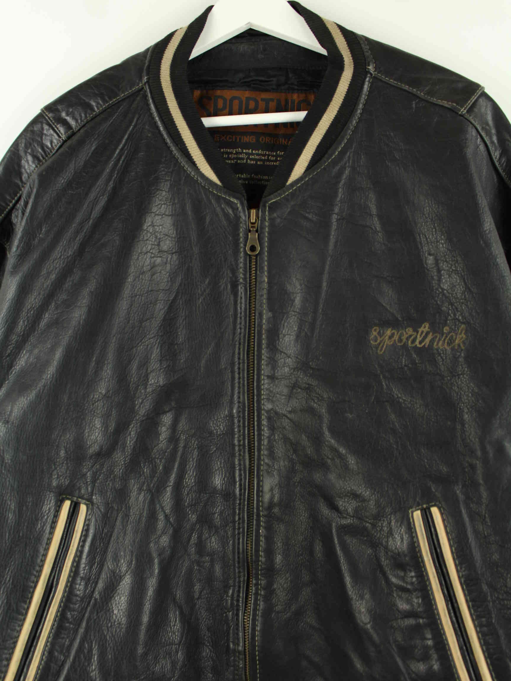 Vintage 90s Sportnick Embroidered Leather College Jacket Black XL